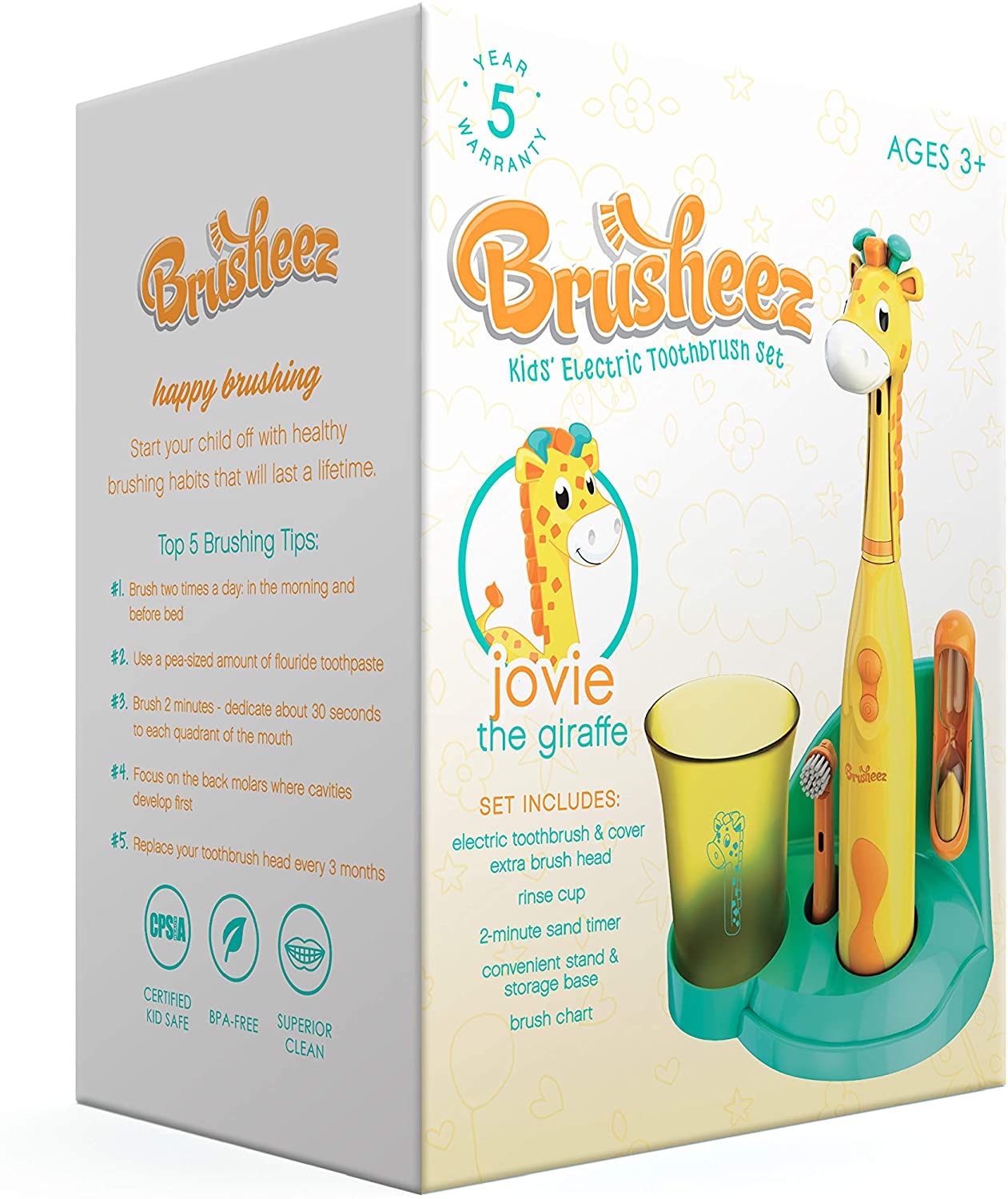 Brusheez® Kids Electric Toothbrush Set (Safari Edition) - Battery Operated, Soft Bristles, Easy On/