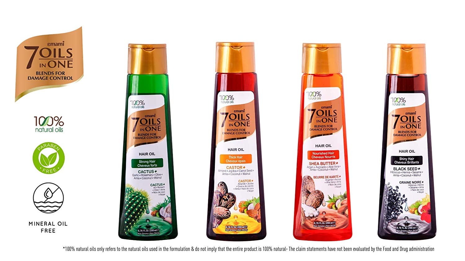 Emami 7 Oils in One – 100% Natural Oils – Perfect Blend of 7 Unique Oils for Damage Control – 