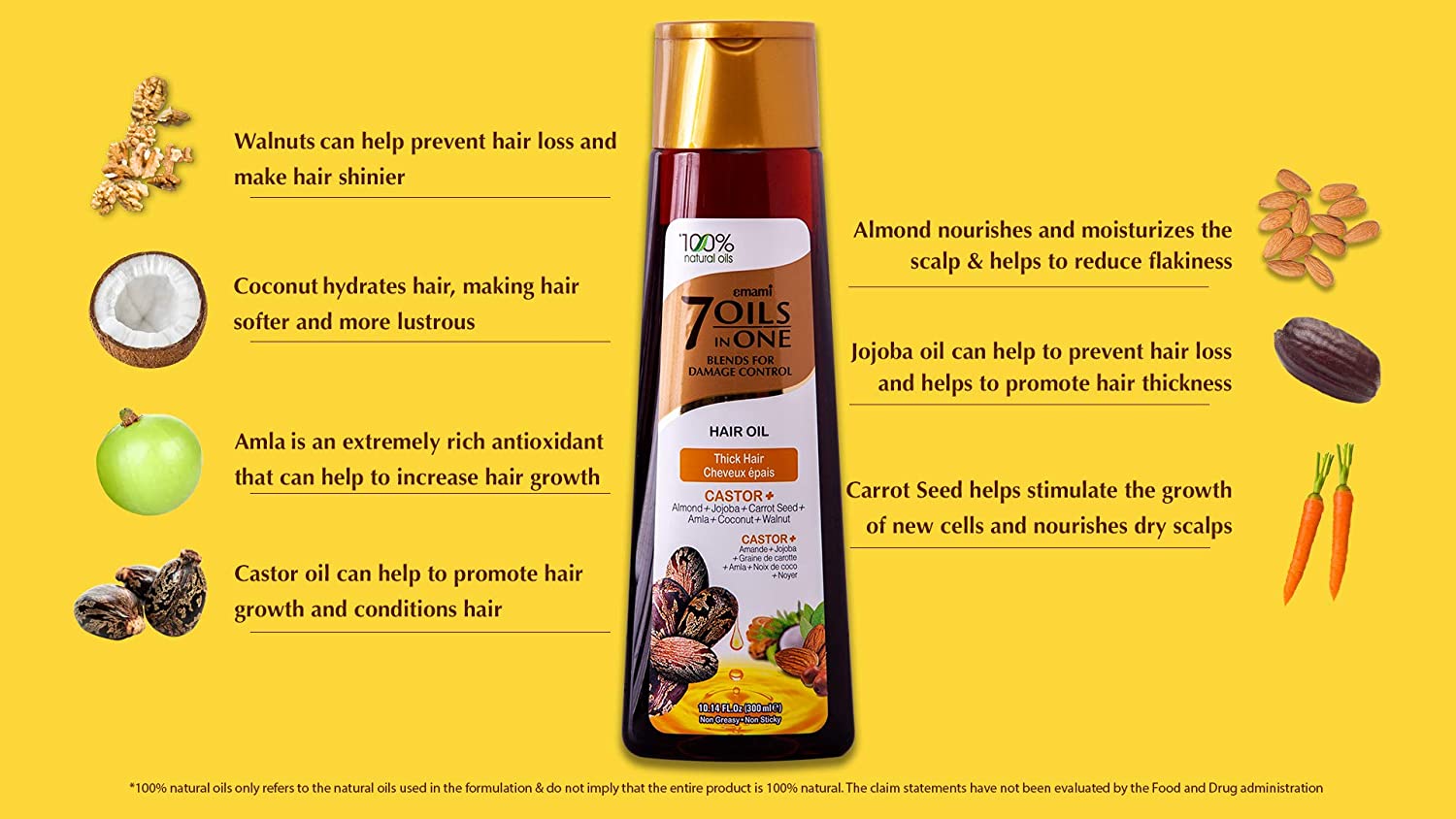 Emami 7 Oils in One – 100% Natural Oils – Perfect Blend of 7 Unique Oils for Damage Control – 
