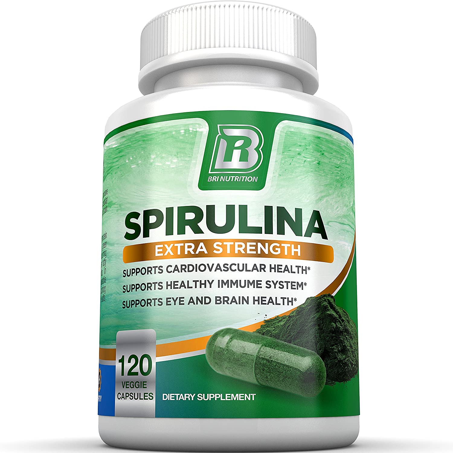 BRI Spirulina 2000mg Maximum Strength Premium Quality Spirulina Superfood Powder, Packed w Antioxida