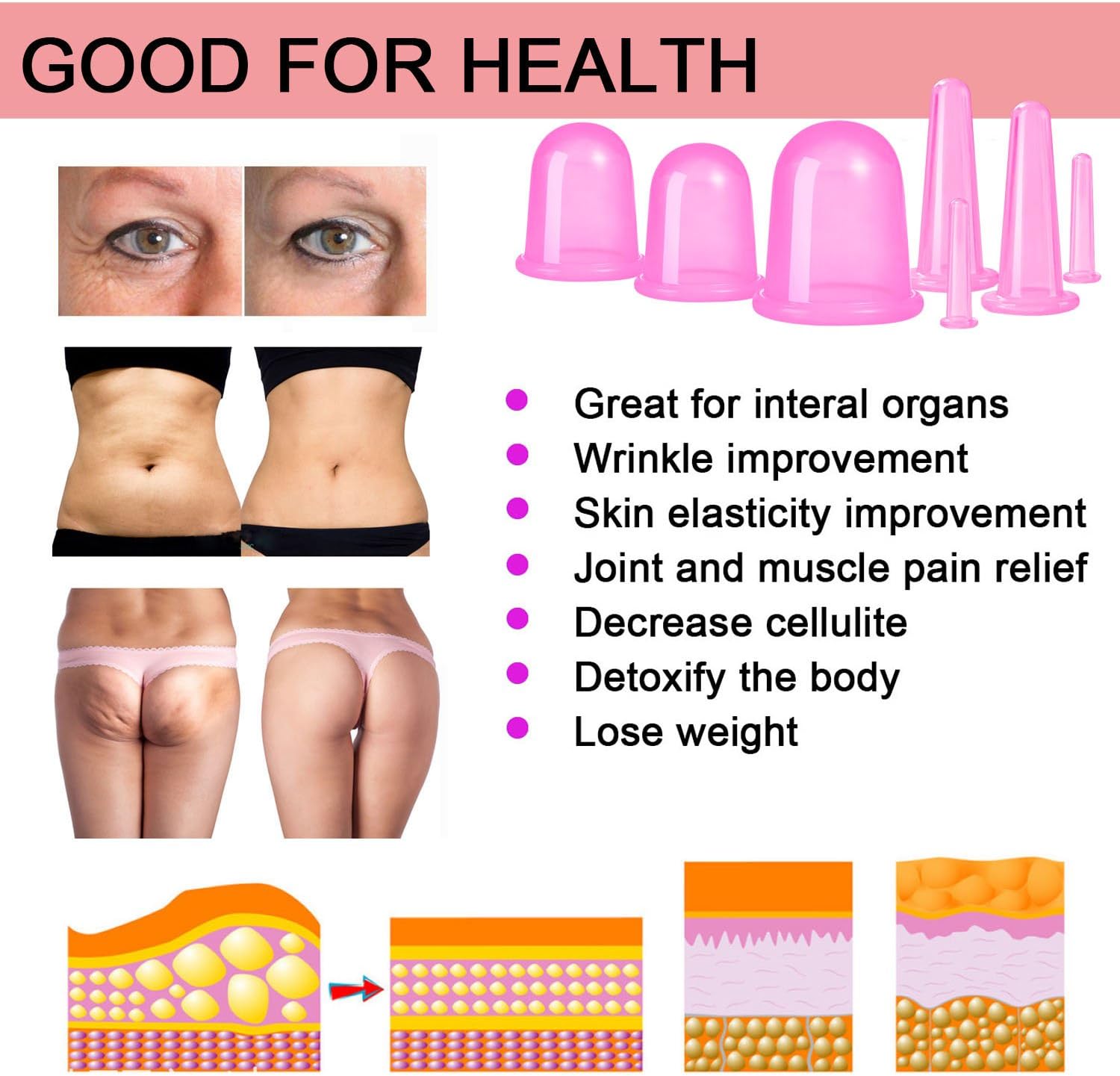 Cupping Therapy Sets 7Pcs Silicone Anti Cellulite Cup Vacuum Suction Massage Cups Facial Cupping Set