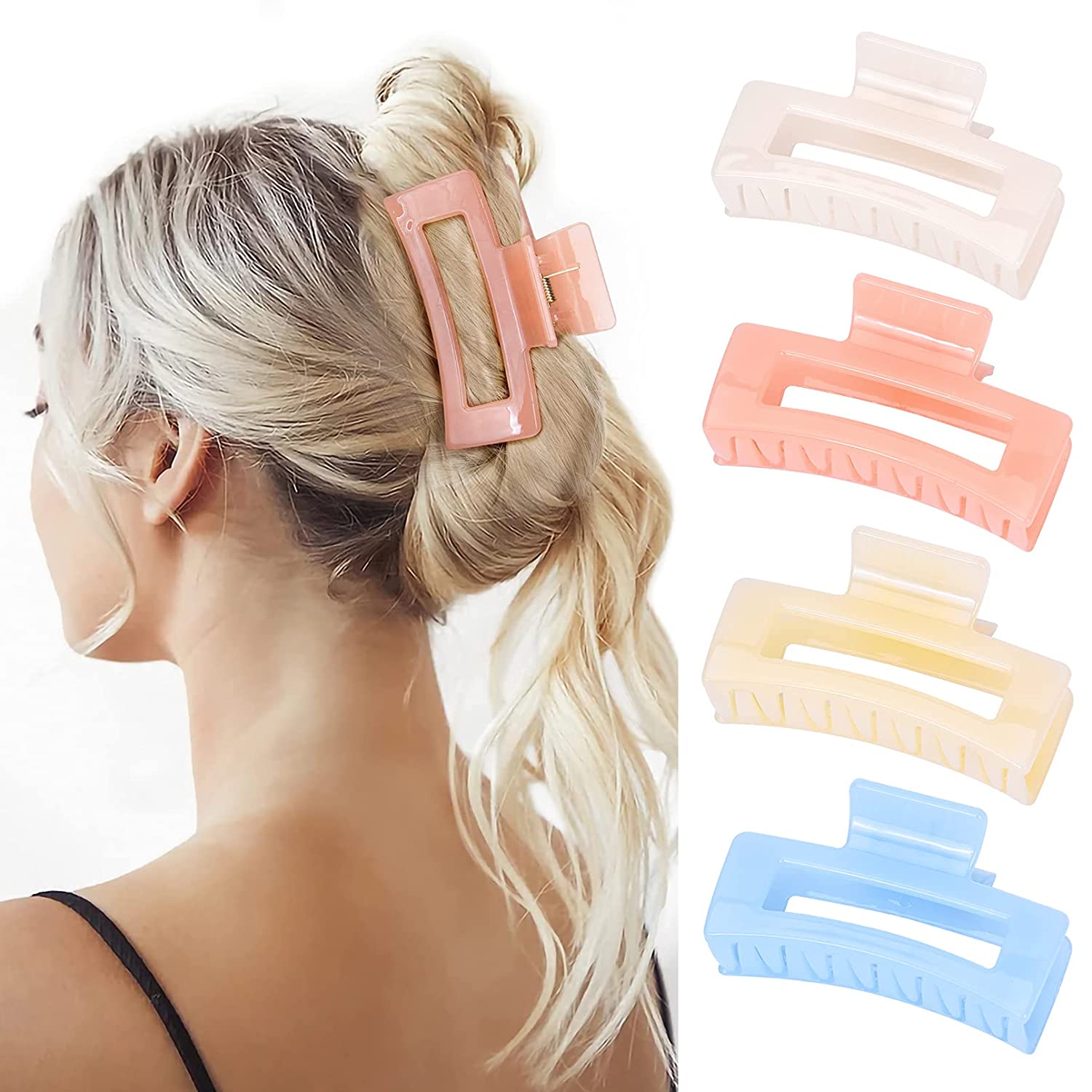 Aileam Hair Claw Clips Large Hair Clips Banana for Women Girls Thin Hair Brown Green Acrylic Rectang