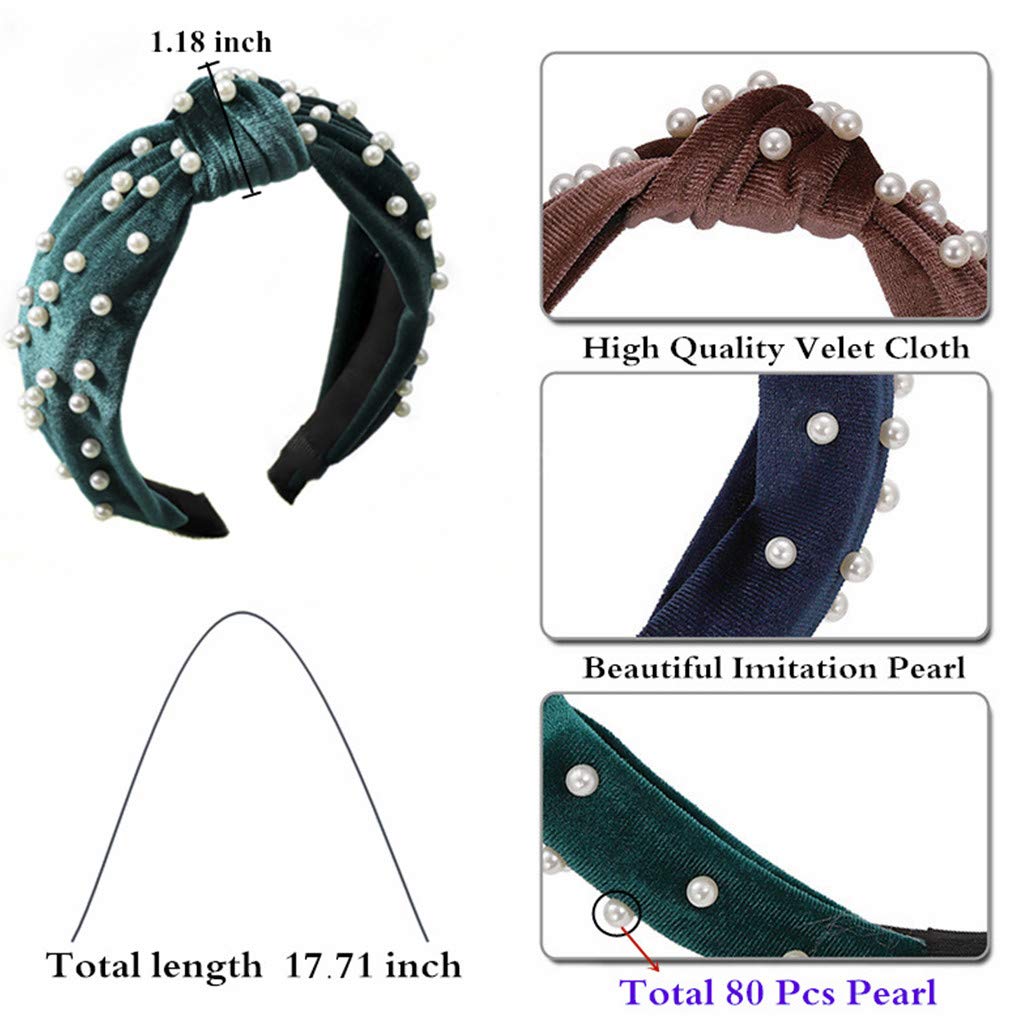 Headbands for Women Pearl Headbands - 1PCS Twisted Faux Pearl Velvet Headband Elegant Bling Hair Cli