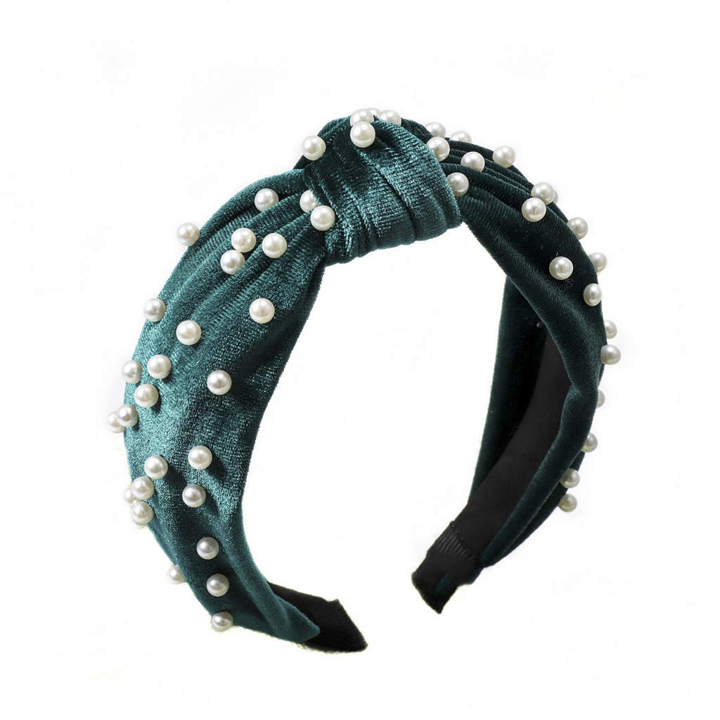 Headbands for Women Pearl Headbands - 1PCS Twisted Faux Pearl Velvet Headband Elegant Bling Hair Cli