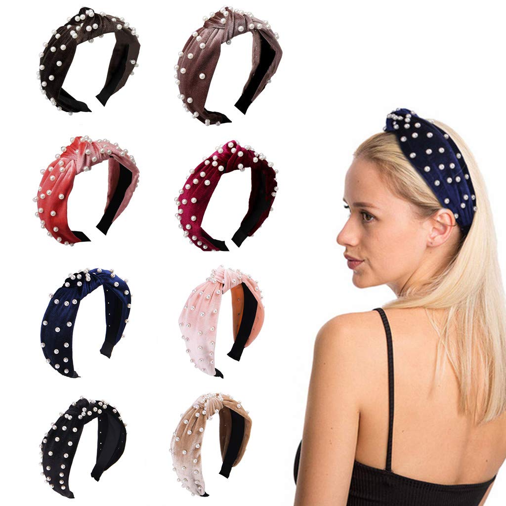 Headbands for Women Pearl Headbands - 1PCS Twisted Faux Pearl Velvet Headband Elegant Bling Hair Cli