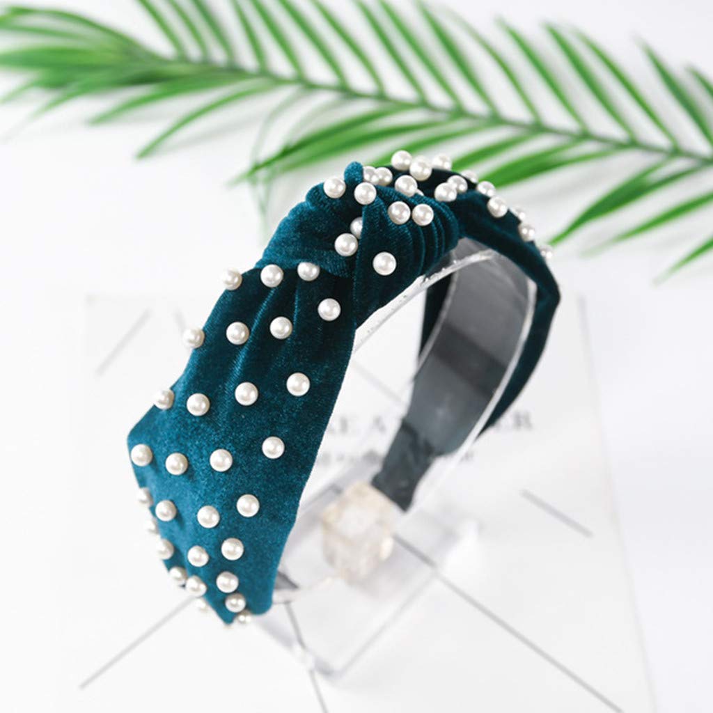 Headbands for Women Pearl Headbands - 1PCS Twisted Faux Pearl Velvet Headband Elegant Bling Hair Cli