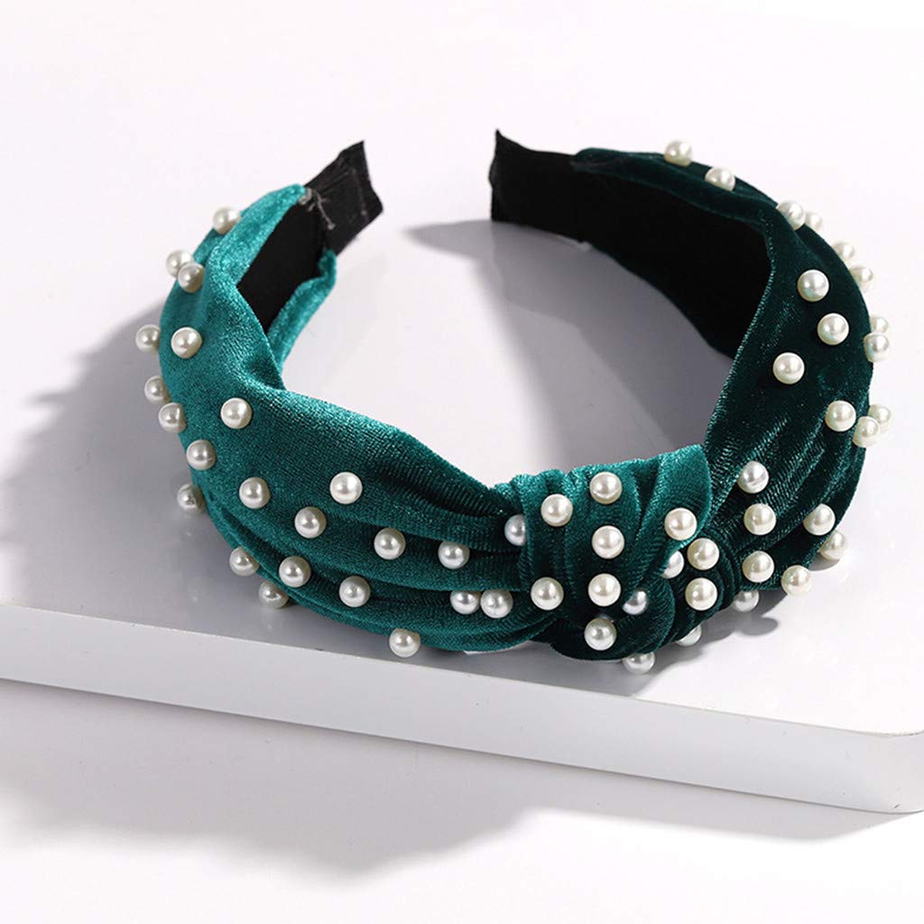 Headbands for Women Pearl Headbands - 1PCS Twisted Faux Pearl Velvet Headband Elegant Bling Hair Cli