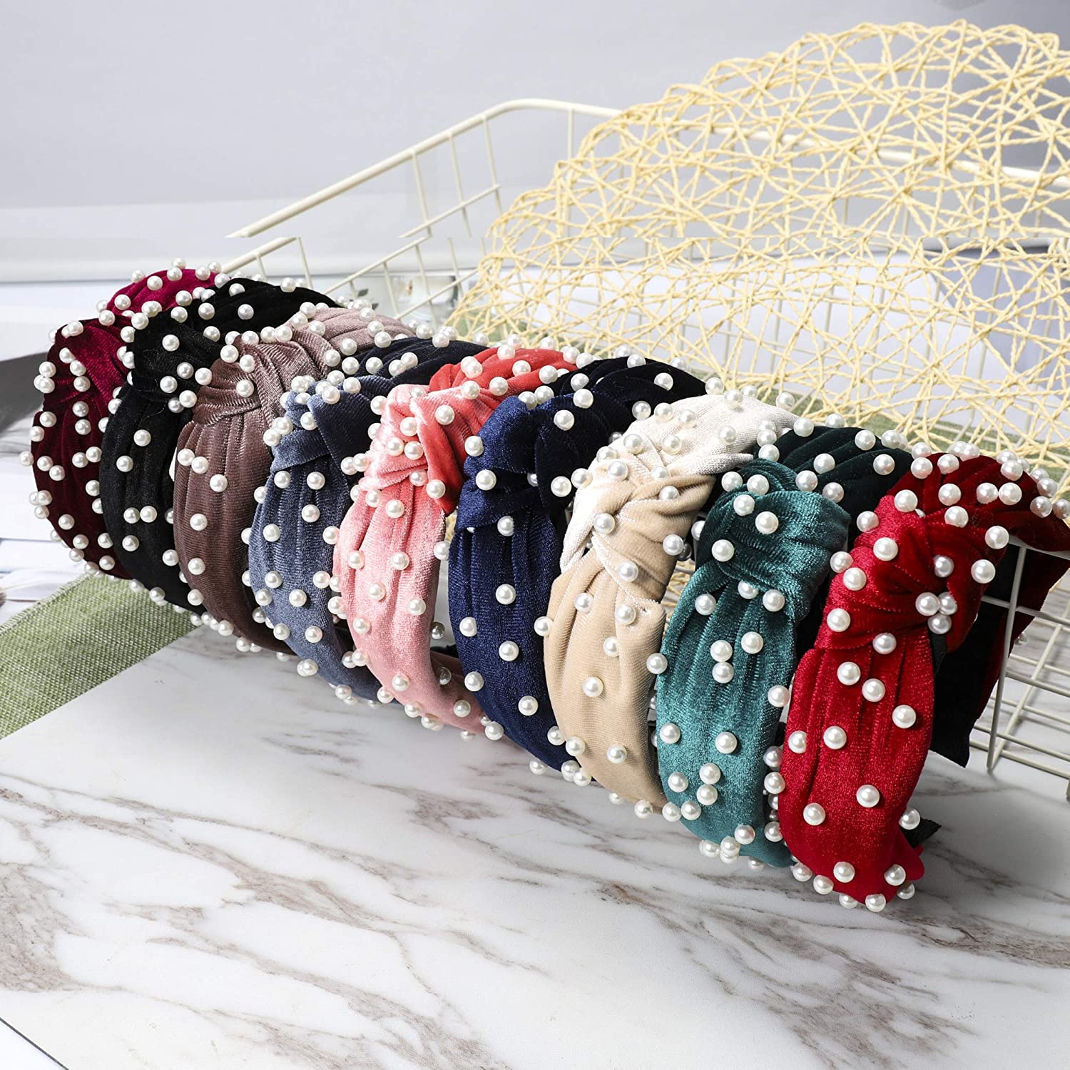 Headbands for Women Pearl Headbands - 1PCS Twisted Faux Pearl Velvet Headband Elegant Bling Hair Cli