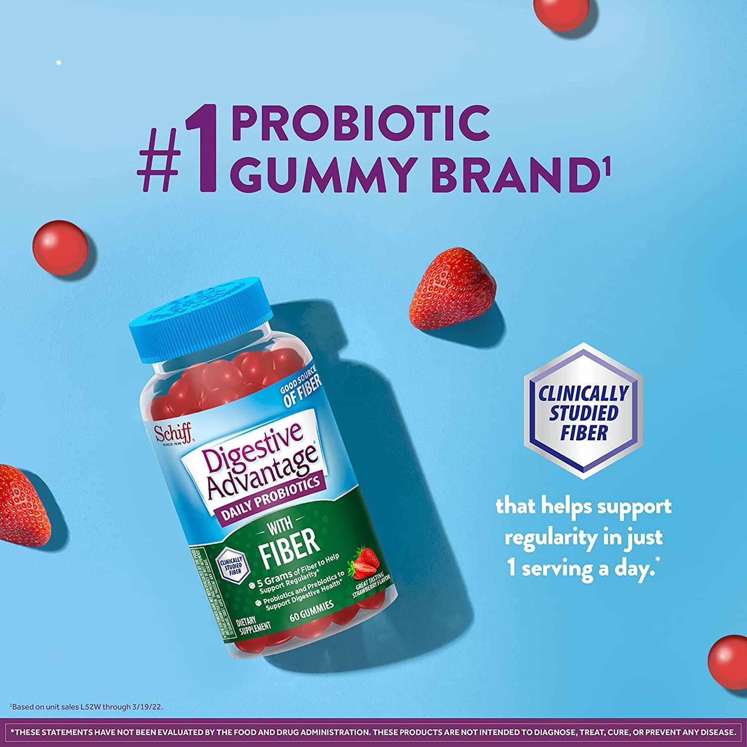 Digestive Advantage Prebiotic Fiber Gummies + Probiotics for Gut Health