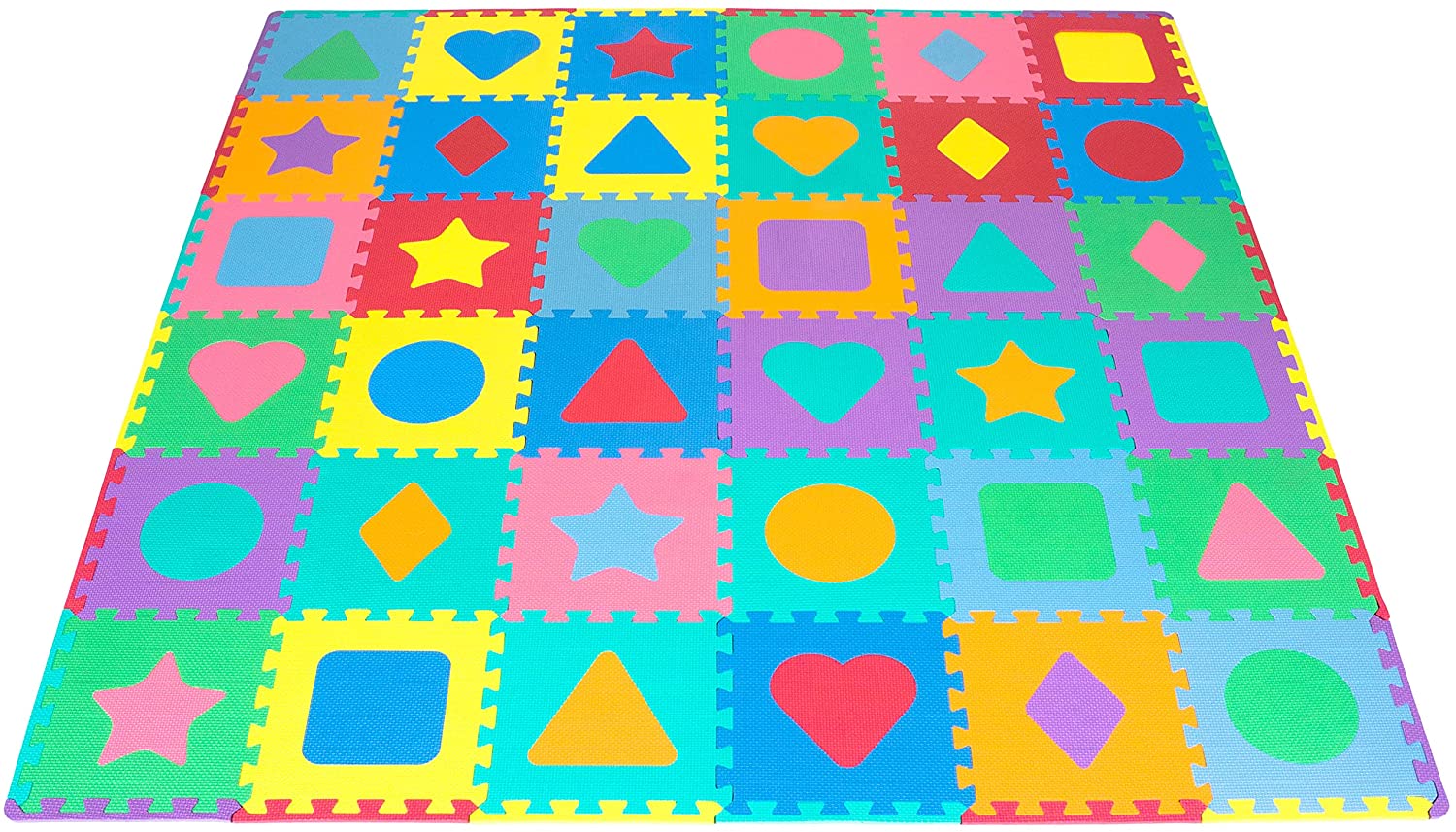 ProSource Kids Foam Puzzle Floor Play Mat with Shapes & Colors or
