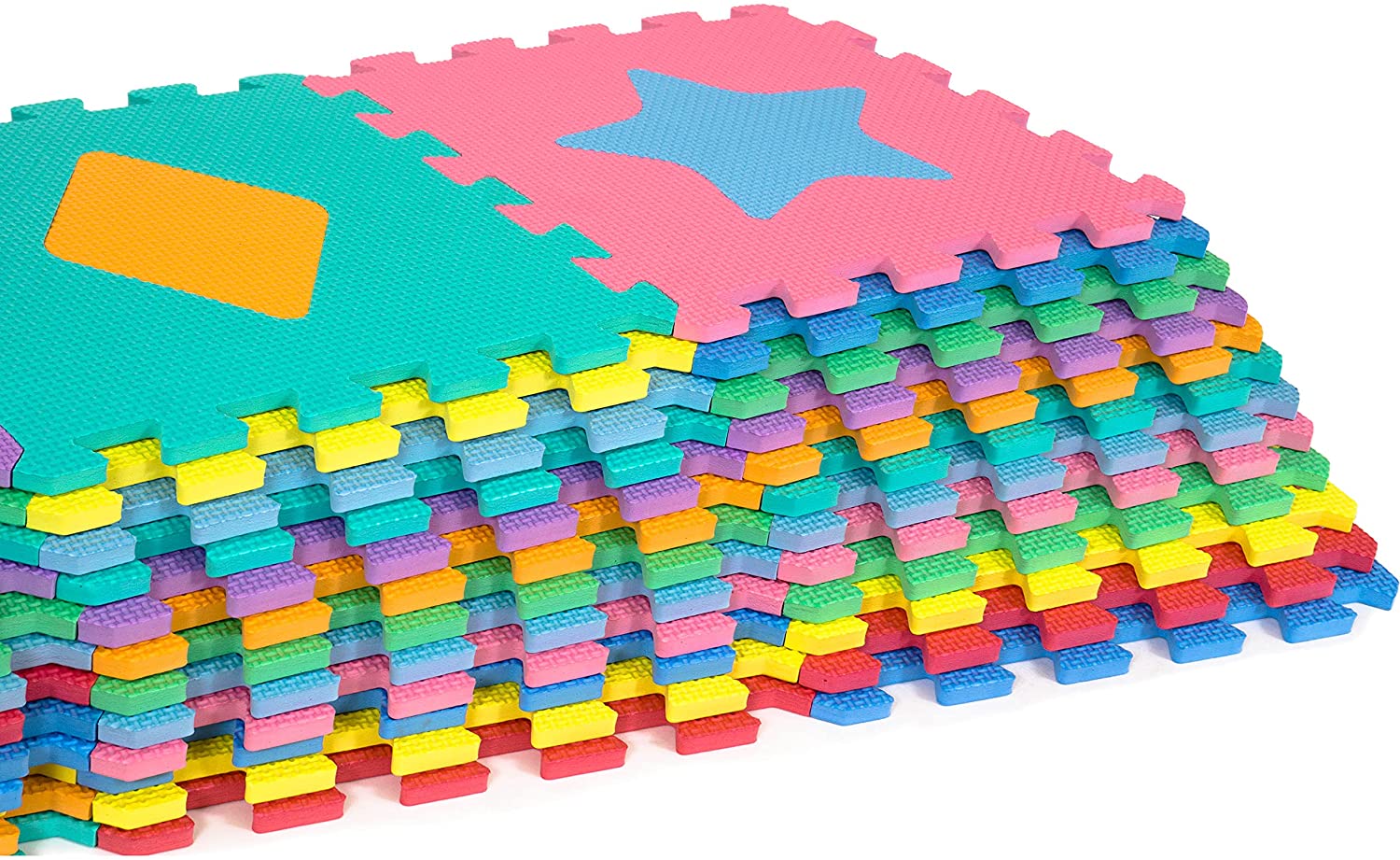 ProSource Kids Foam Puzzle Floor Play Mat with Shapes & Colors or