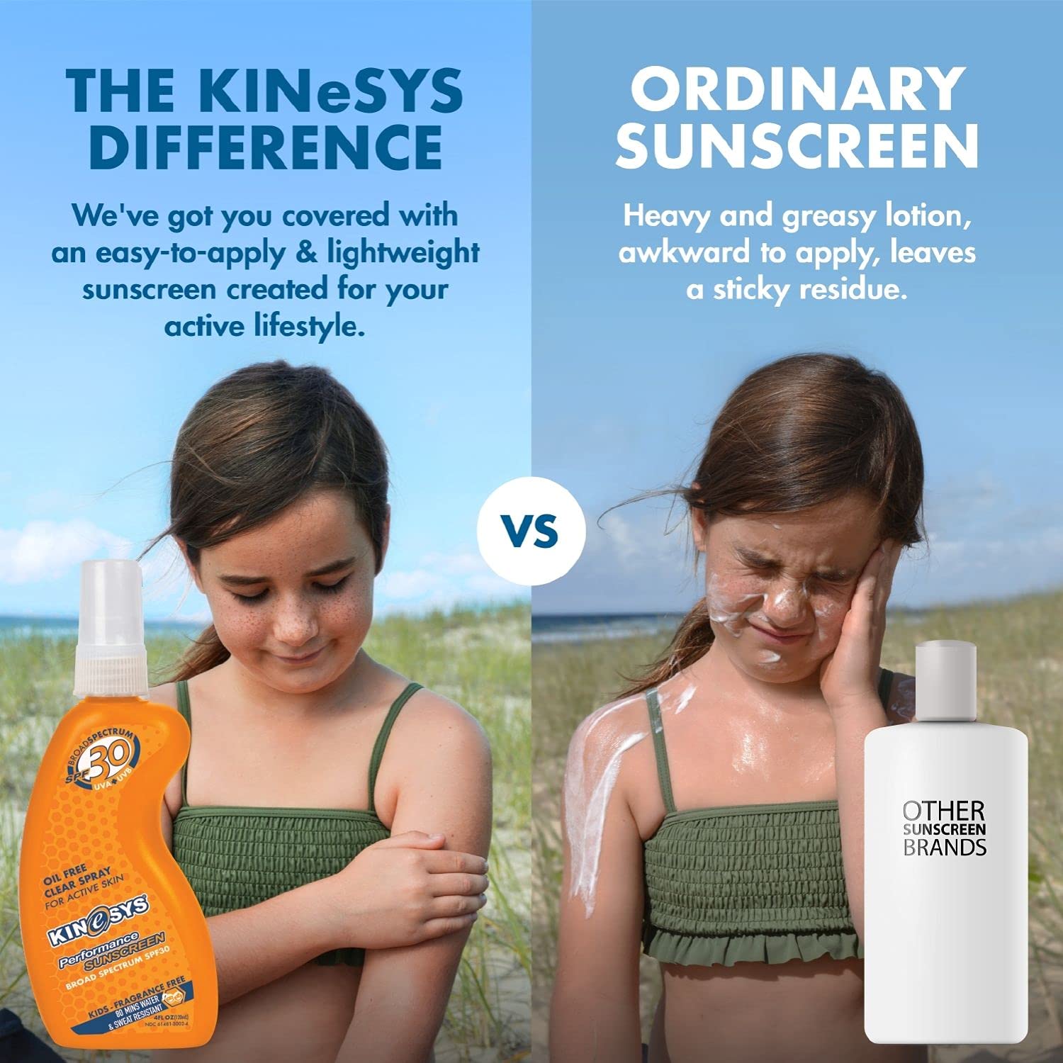 KINeSYS Performance Sunscreen SPF 30, Kids, Fragrance Free Clear Spray, Sunscreen For Sensitive Skin