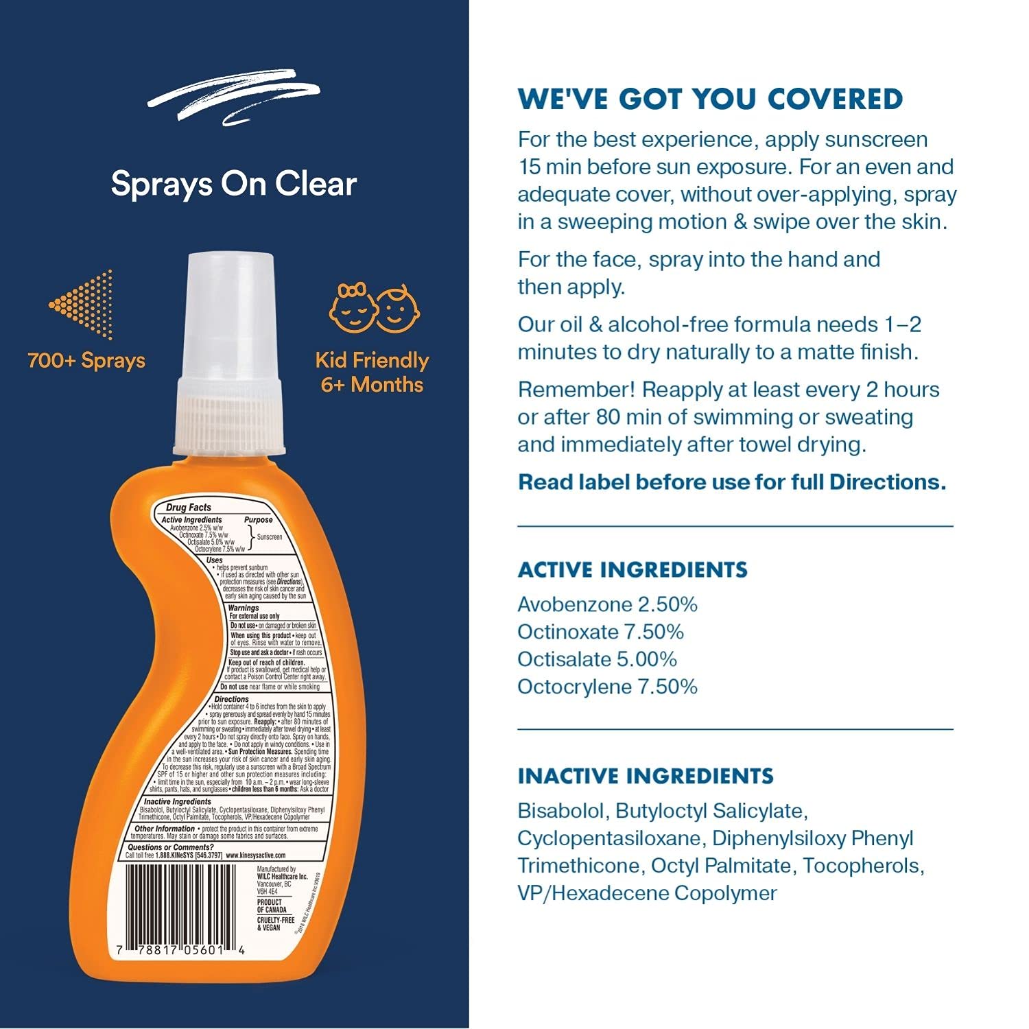 KINeSYS Performance Sunscreen SPF 30, Kids, Fragrance Free Clear Spray, Sunscreen For Sensitive Skin