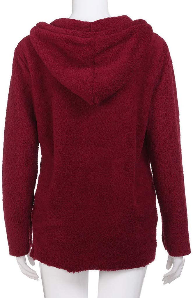 Dosoop Womens Solid Color Casual Fleece Fluffy Crewneck Long Sleeve Blouse Winter Warm Sweatshirt Ho