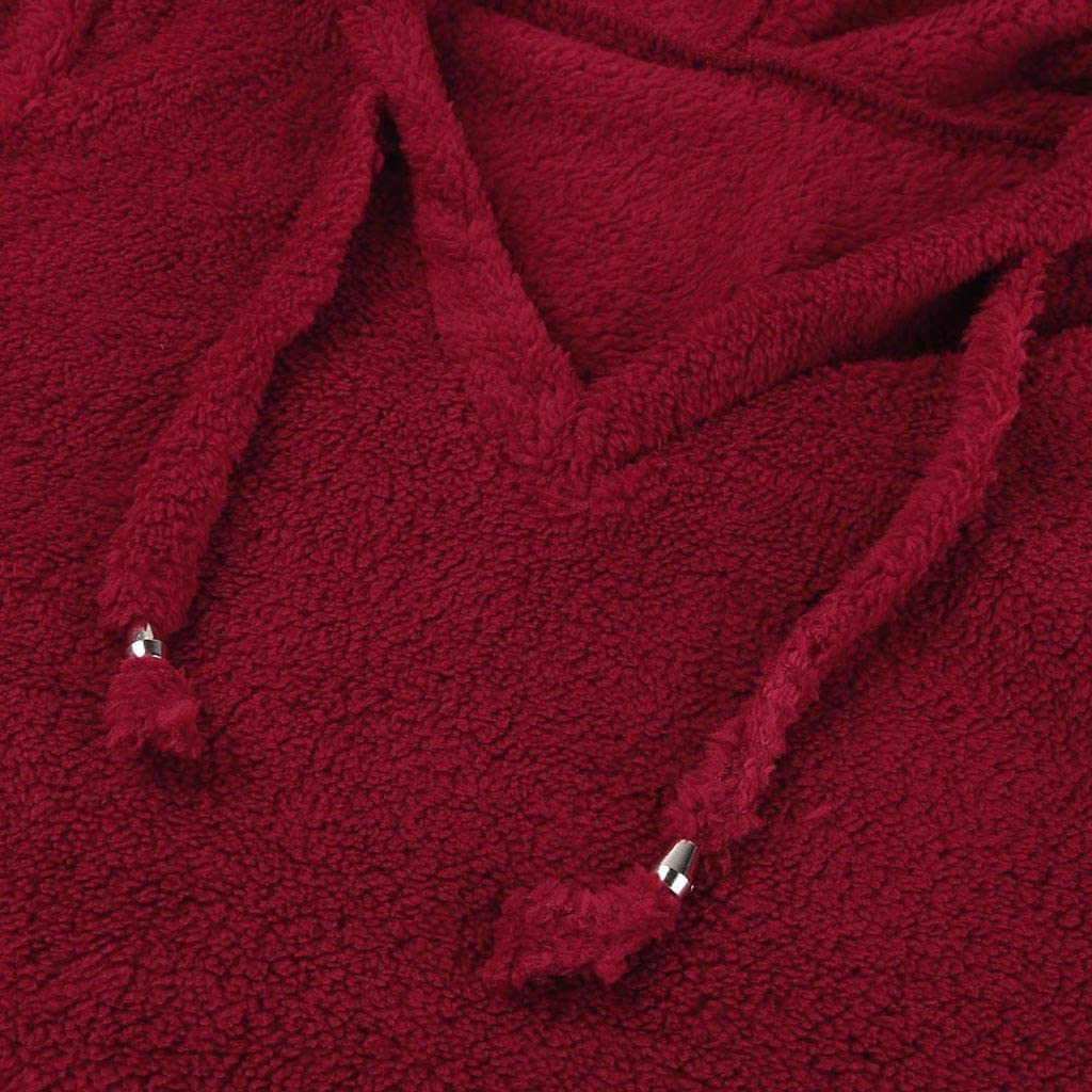 Dosoop Womens Solid Color Casual Fleece Fluffy Crewneck Long Sleeve Blouse Winter Warm Sweatshirt Ho
