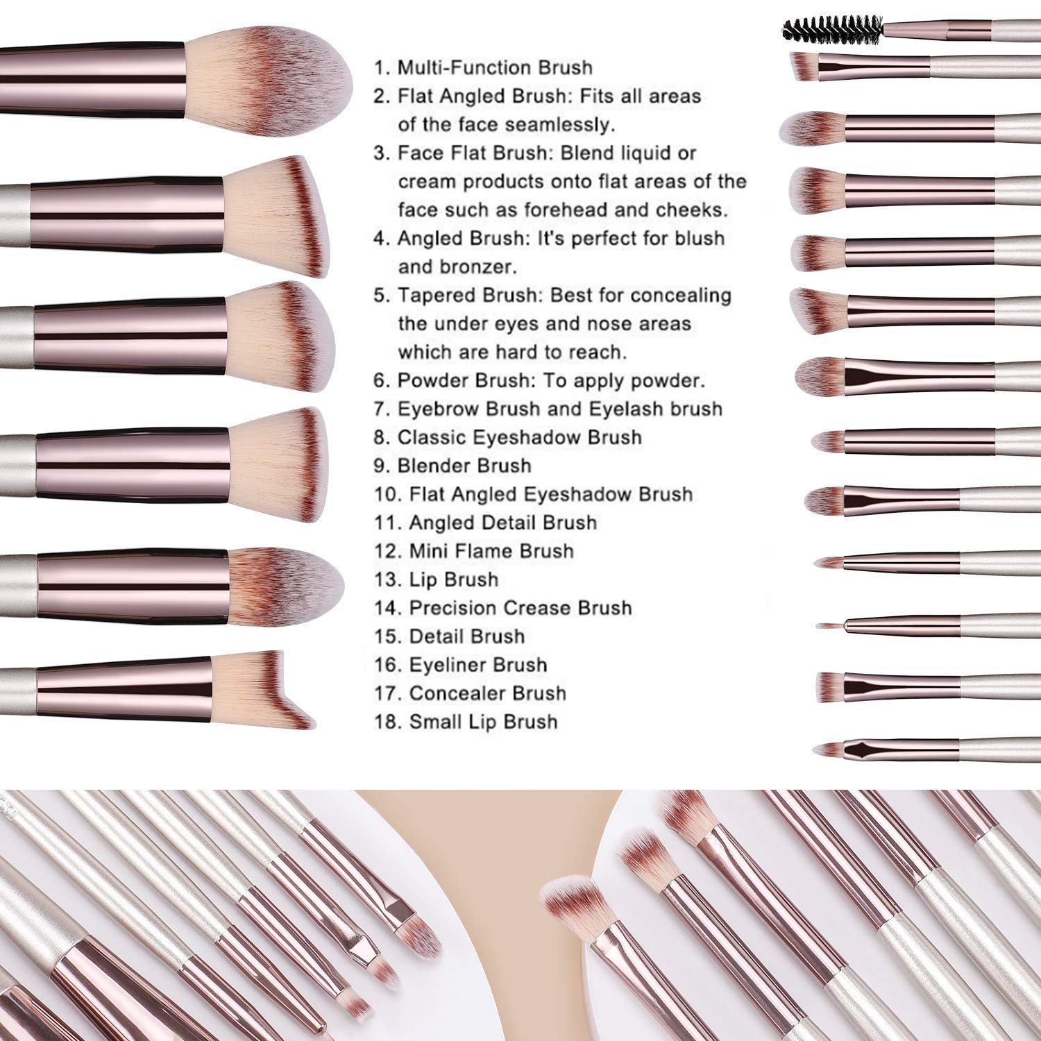 BS-MALL Makeup Brush Set 18 Pcs Premium Synthetic Foundation Powder Concealers Eye shadows Blush Mak