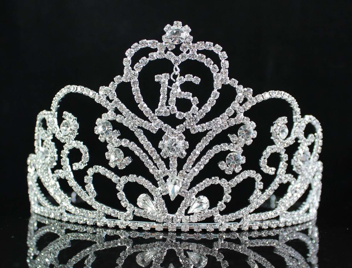 Sweet Sixteen 16 Years Old 16th Birthday Party Princess Clear White Austrian Rhinestone Tiara Crown