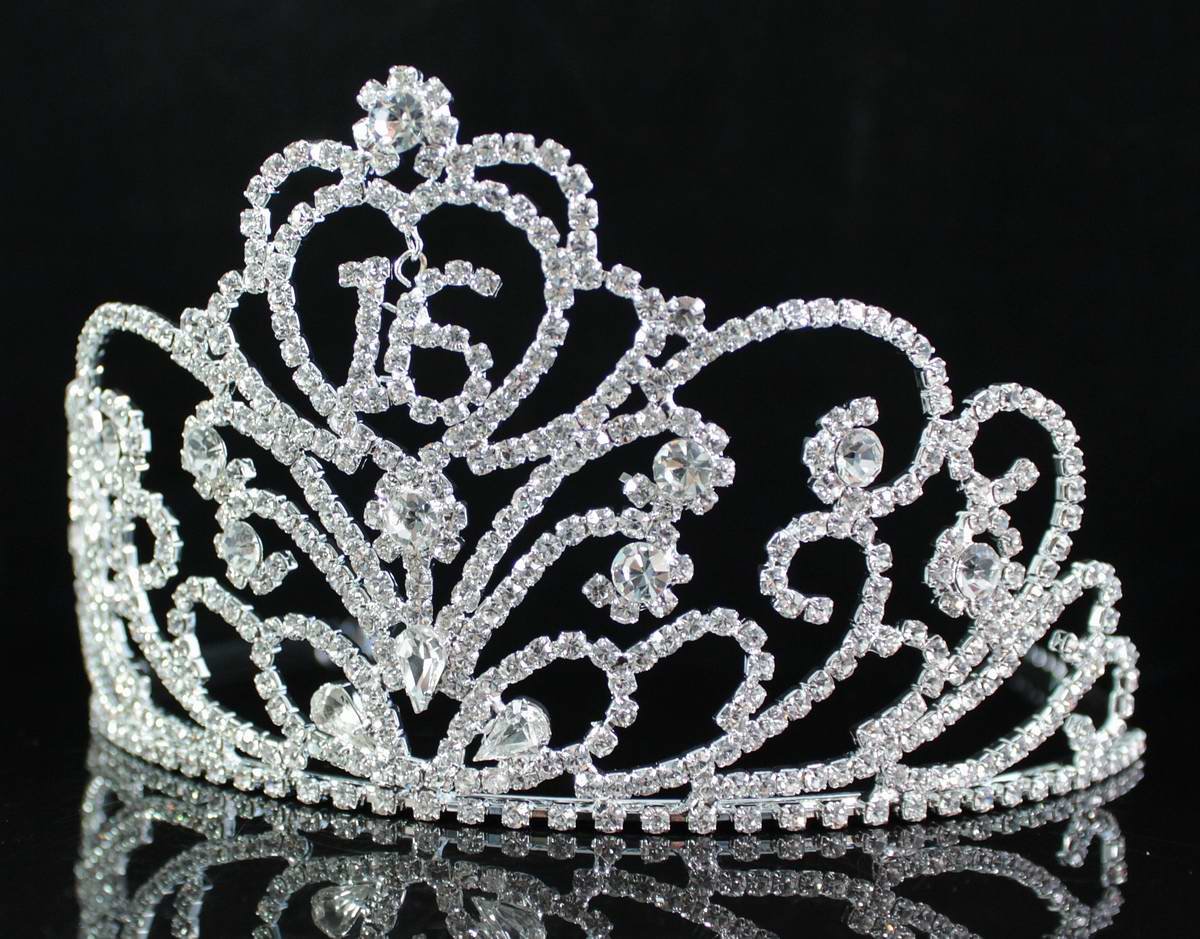 Sweet Sixteen 16 Years Old 16th Birthday Party Princess Clear White Austrian Rhinestone Tiara Crown