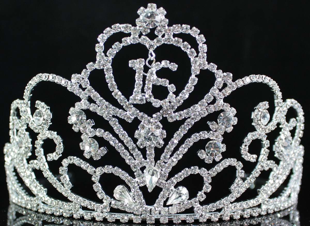 Sweet Sixteen 16 Years Old 16th Birthday Party Princess Clear White Austrian Rhinestone Tiara Crown