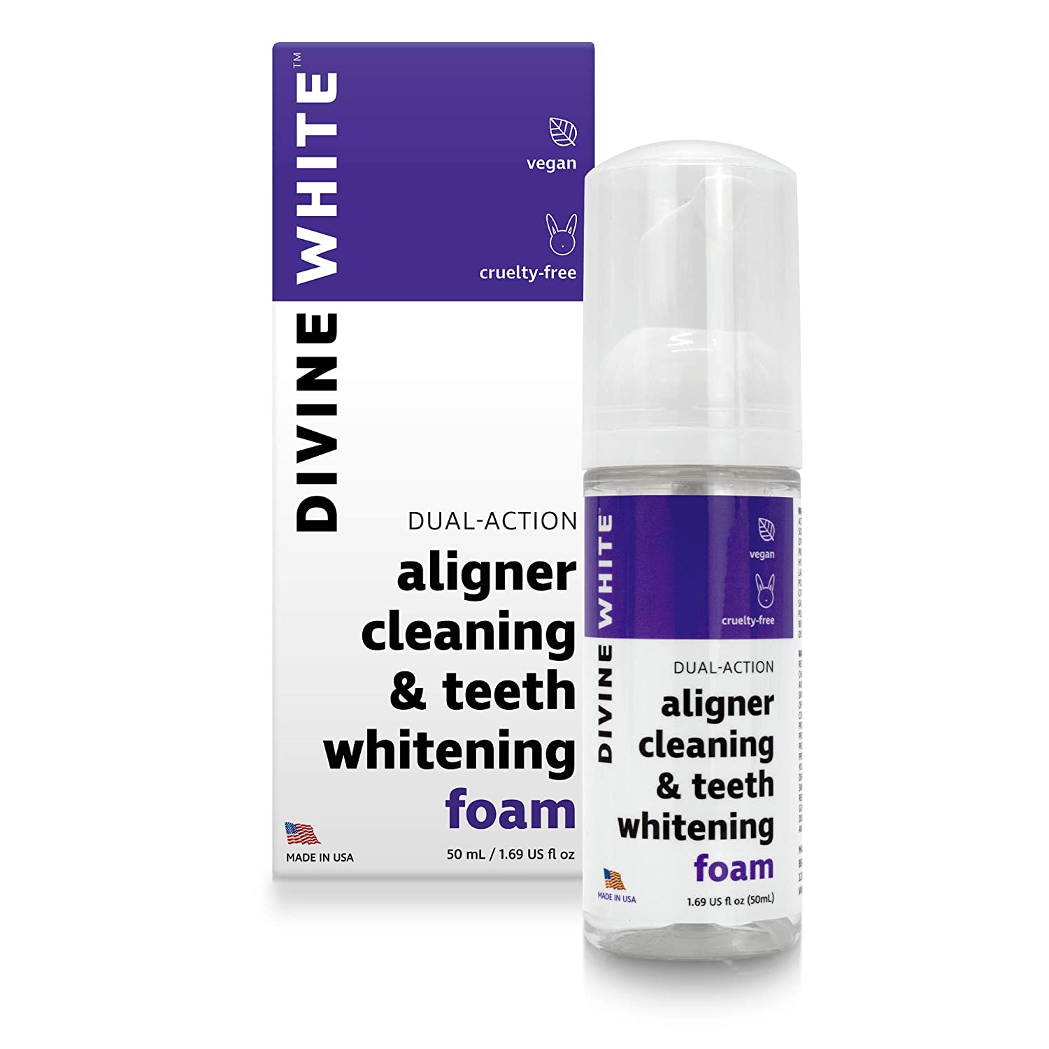 Divine White Dual-Action Stain Removal Aligner/retainer Cleaner and Teeth Whitening Foam- Hydrogen P
