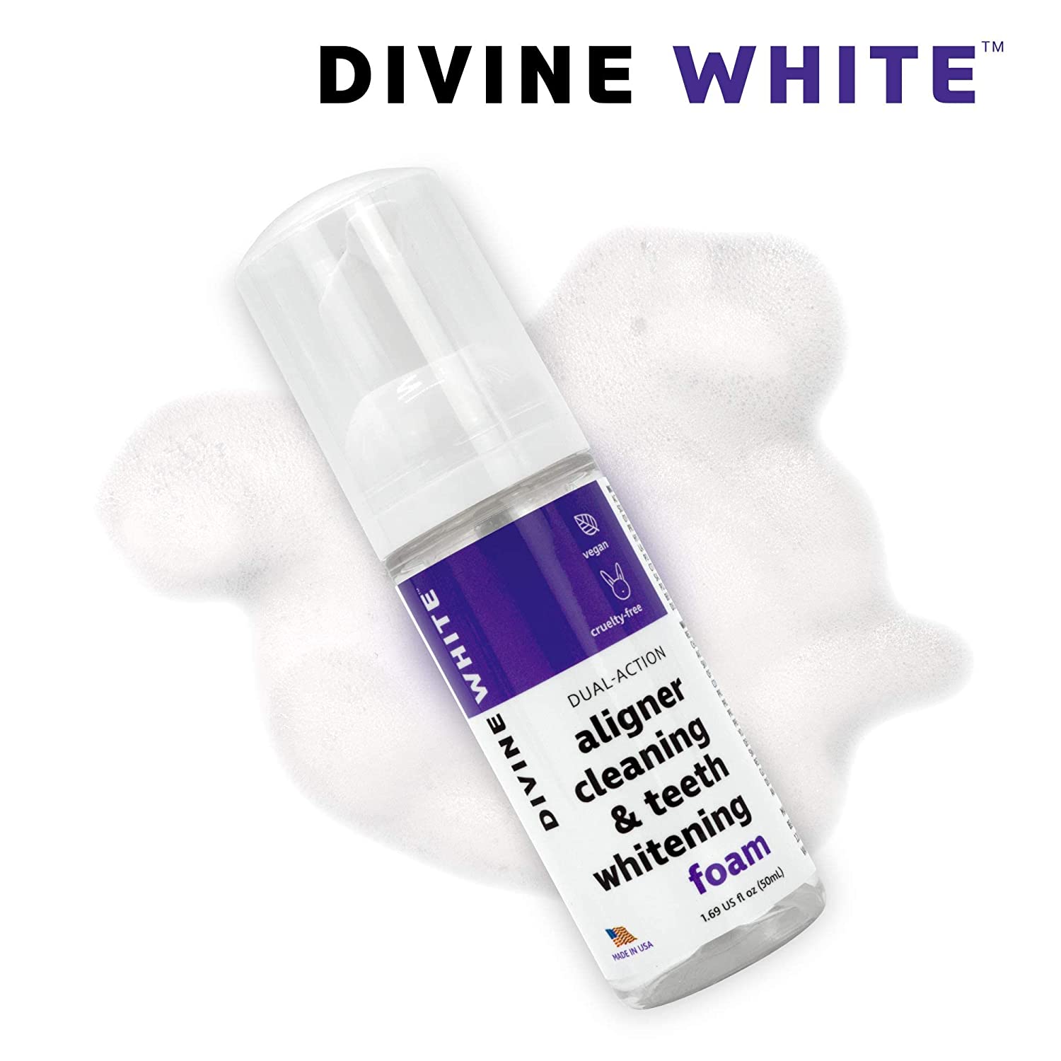 Divine White Dual-Action Stain Removal Aligner/retainer Cleaner and Teeth Whitening Foam- Hydrogen P