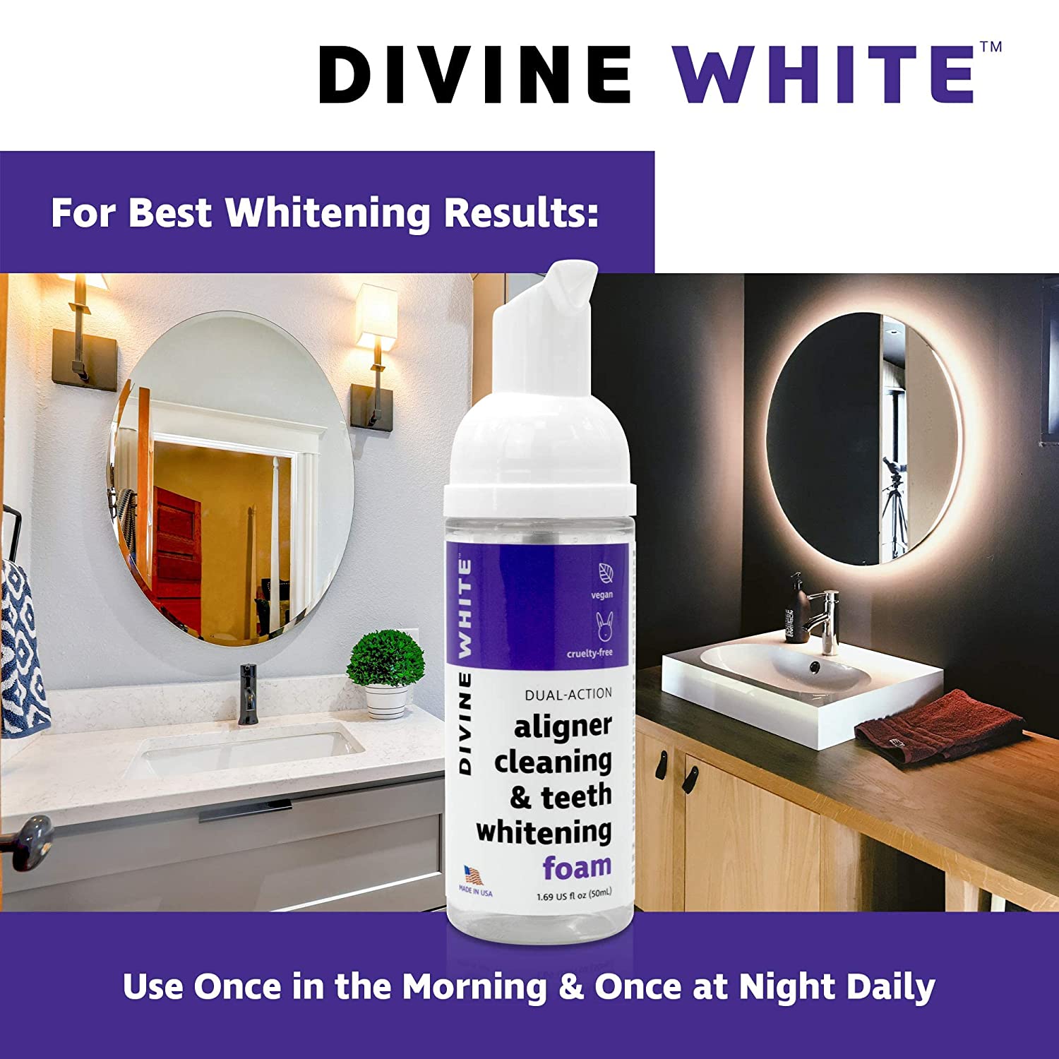 Divine White Dual-Action Stain Removal Aligner/retainer Cleaner and Teeth Whitening Foam- Hydrogen P