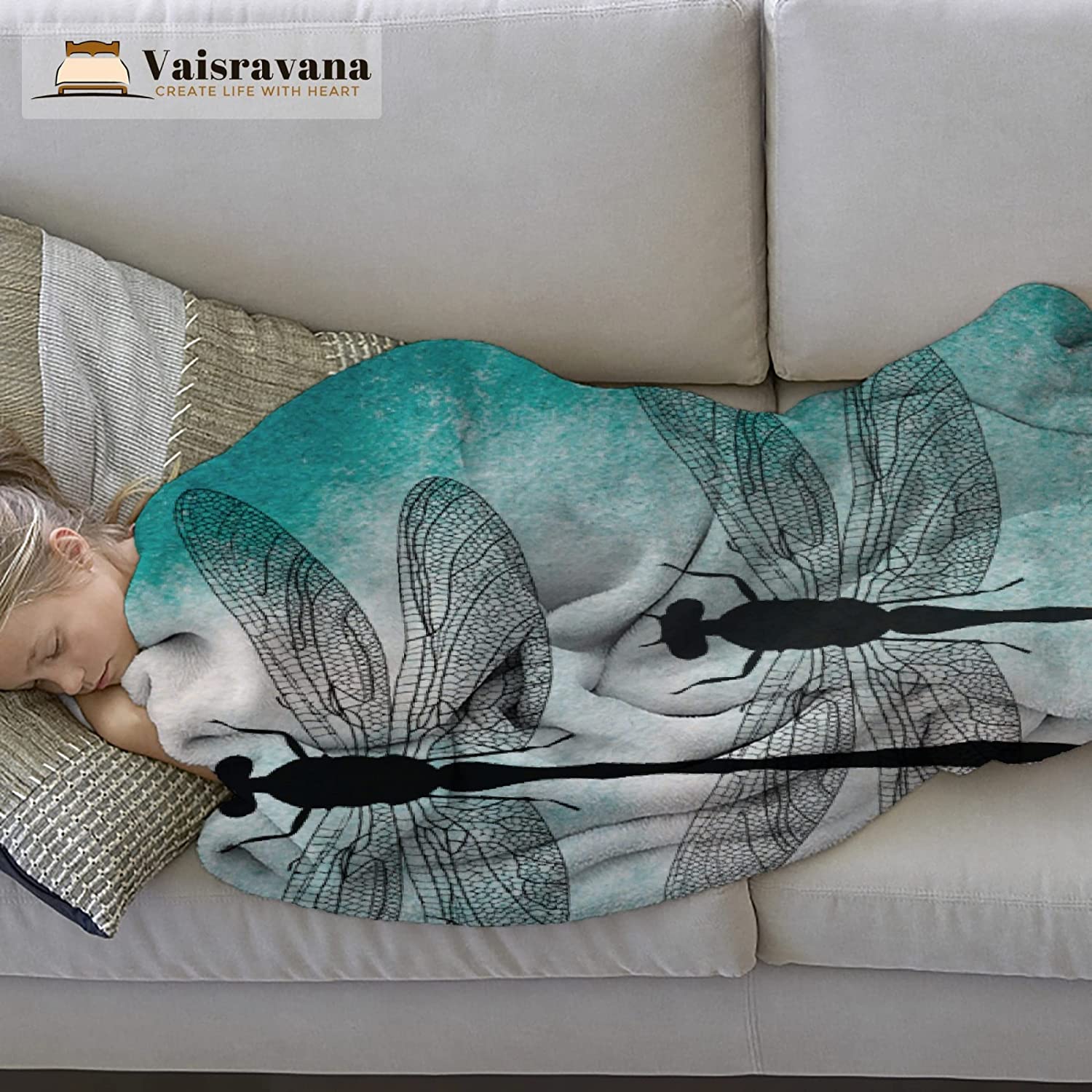 Ink Dtyle Dragonfly Fleece Throw Blanket No-Shedding Soft, Warm & Lightweight Perfect for Bed Sofa C