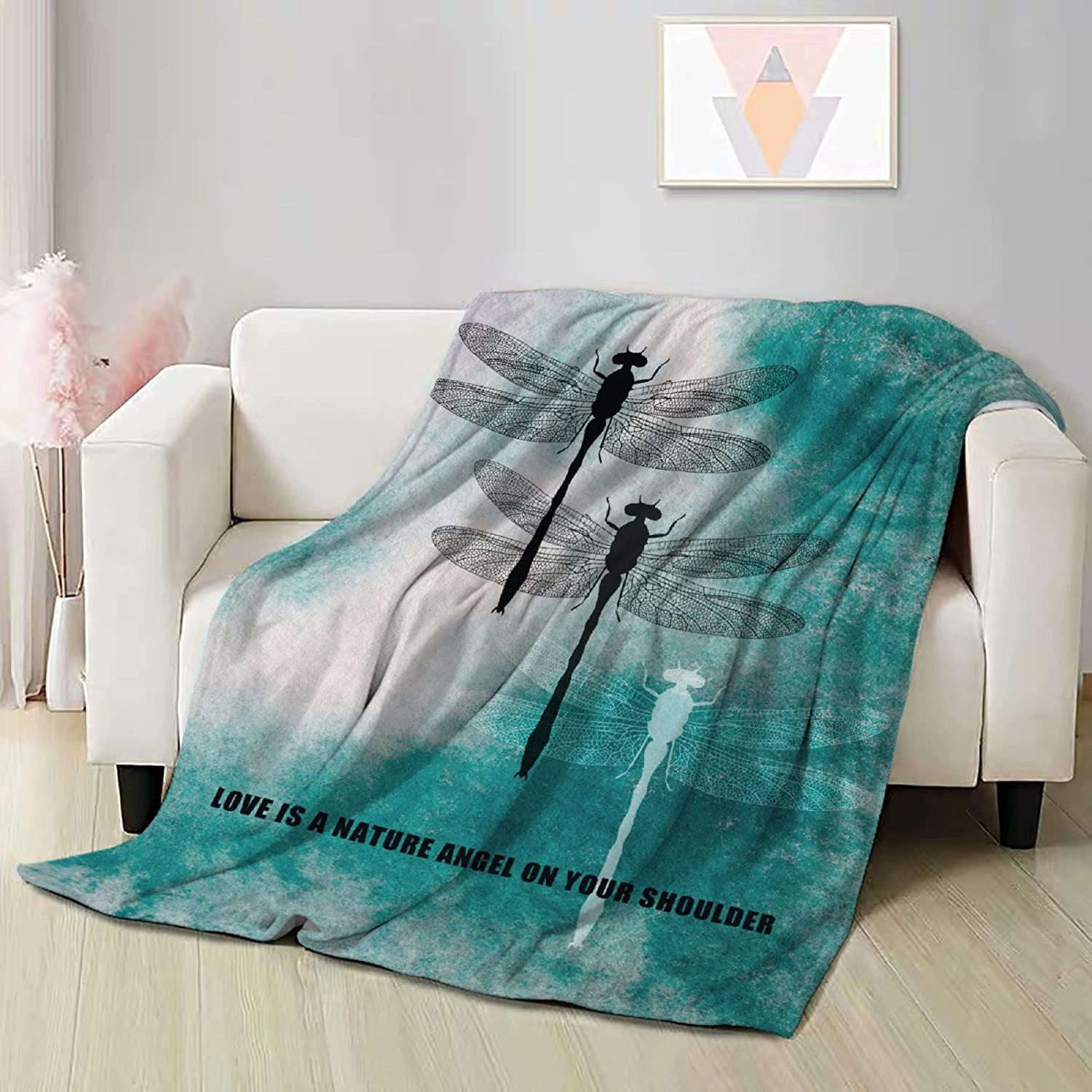 Ink Dtyle Dragonfly Fleece Throw Blanket No-Shedding Soft, Warm & Lightweight Perfect for Bed Sofa C