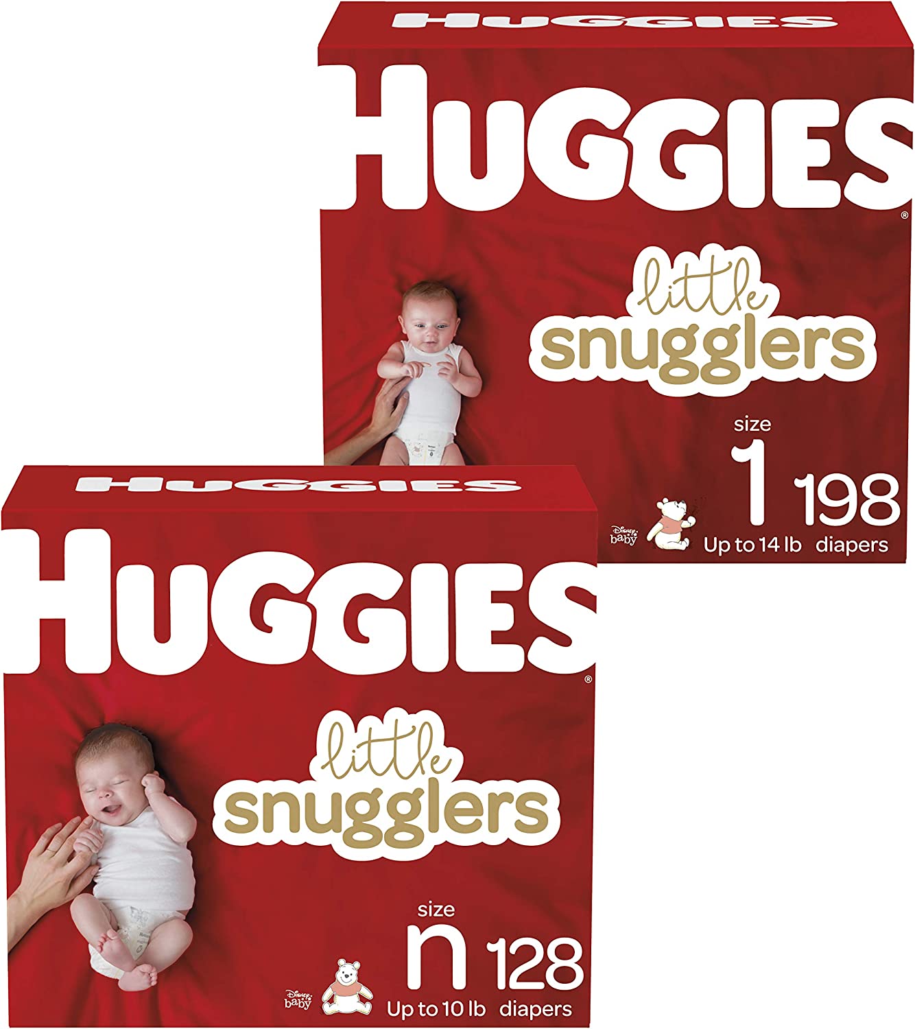 Baby Diapers Size 1, 198 Ct & Diapers Size 2, 180 Ct, Huggies Little Snugglers