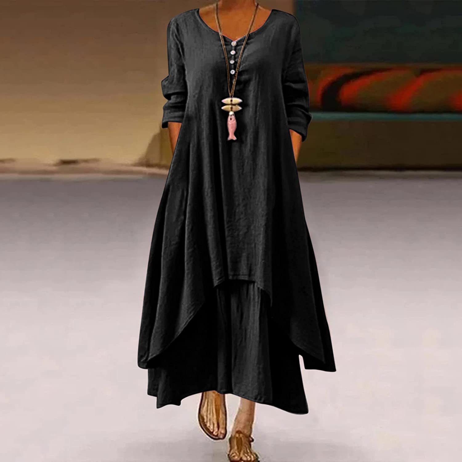 WYTong Women Casual Dress O-Neck Irregular Loose Long Dress Plus Size Maxi Dresses Summer Casual Boh