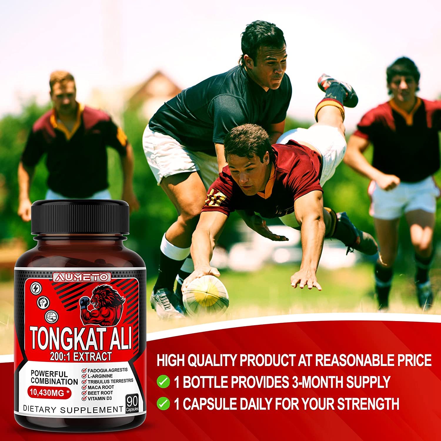 Tongkat Ali 10430mg 200:1 Extract w Fadogia Agrestis L-Arginine Tribulus Terrestris Maca Root Beet R
