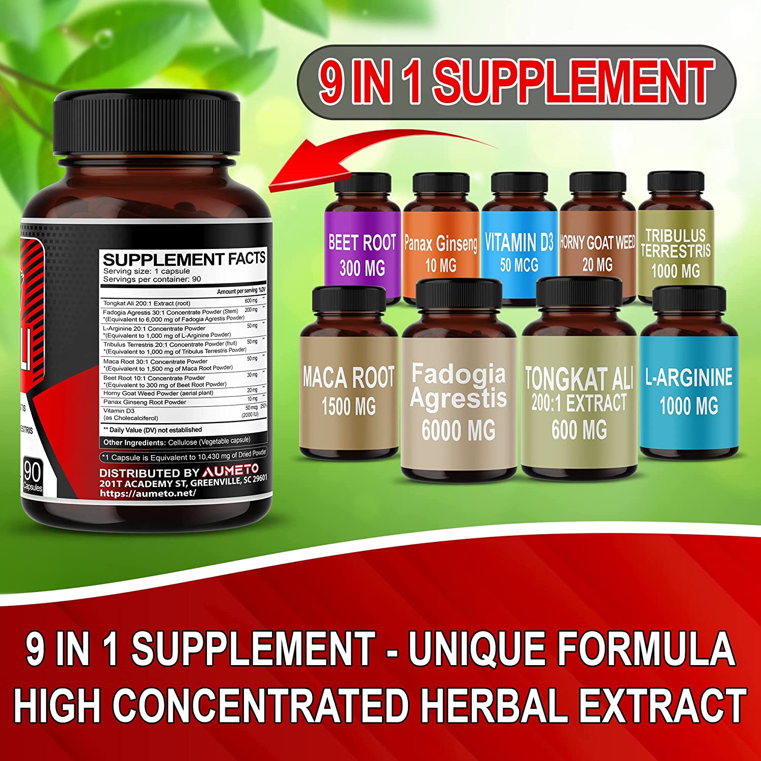 Tongkat Ali 10430mg 200:1 Extract w Fadogia Agrestis L-Arginine Tribulus Terrestris Maca Root Beet R