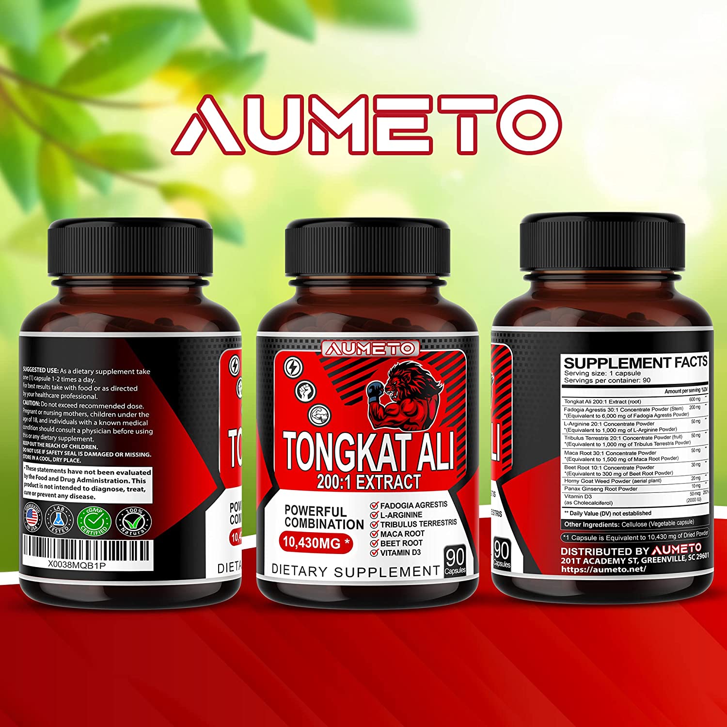 Tongkat Ali 10430mg 200:1 Extract w Fadogia Agrestis L-Arginine Tribulus Terrestris Maca Root Beet R