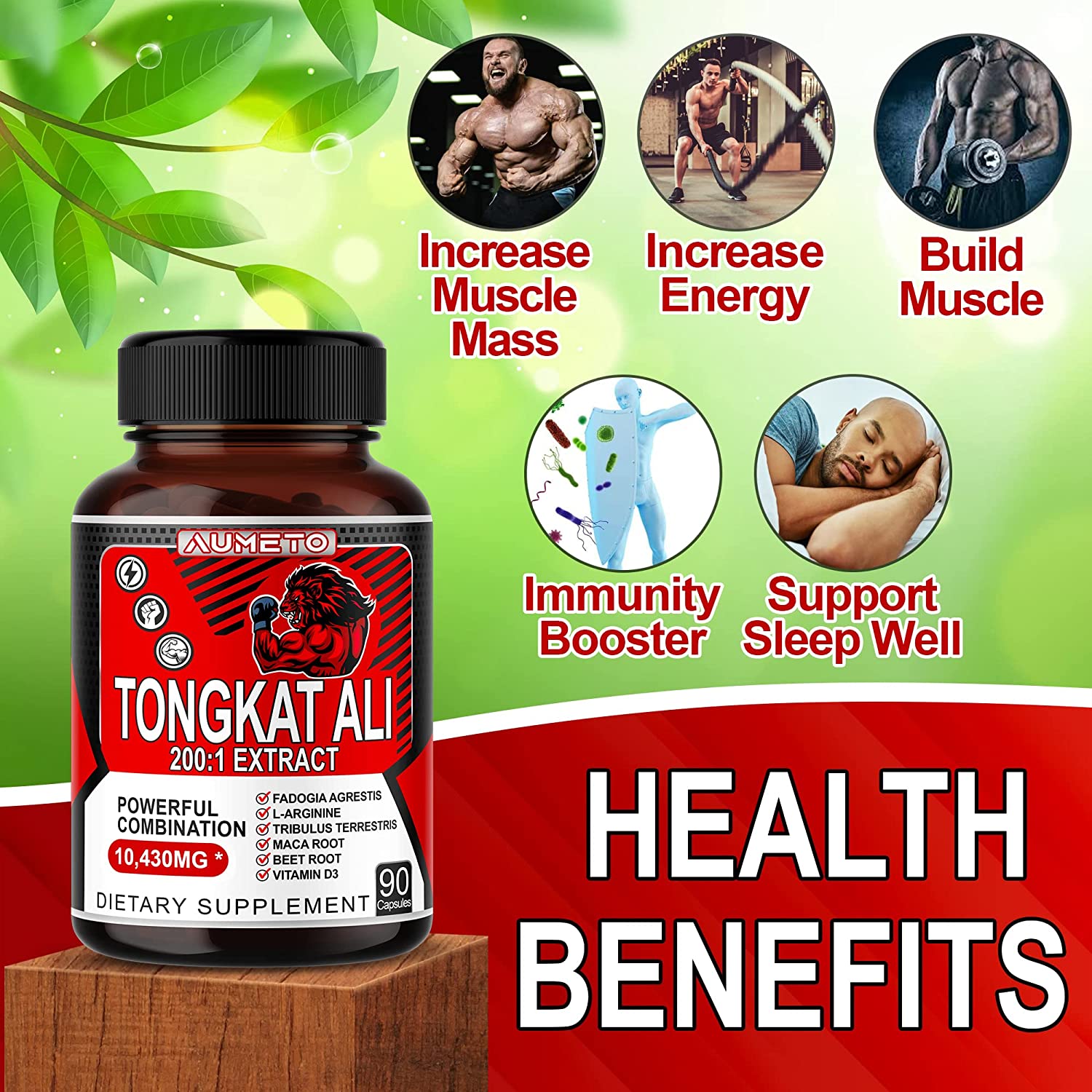 Tongkat Ali 10430mg 200:1 Extract w Fadogia Agrestis L-Arginine Tribulus Terrestris Maca Root Beet R