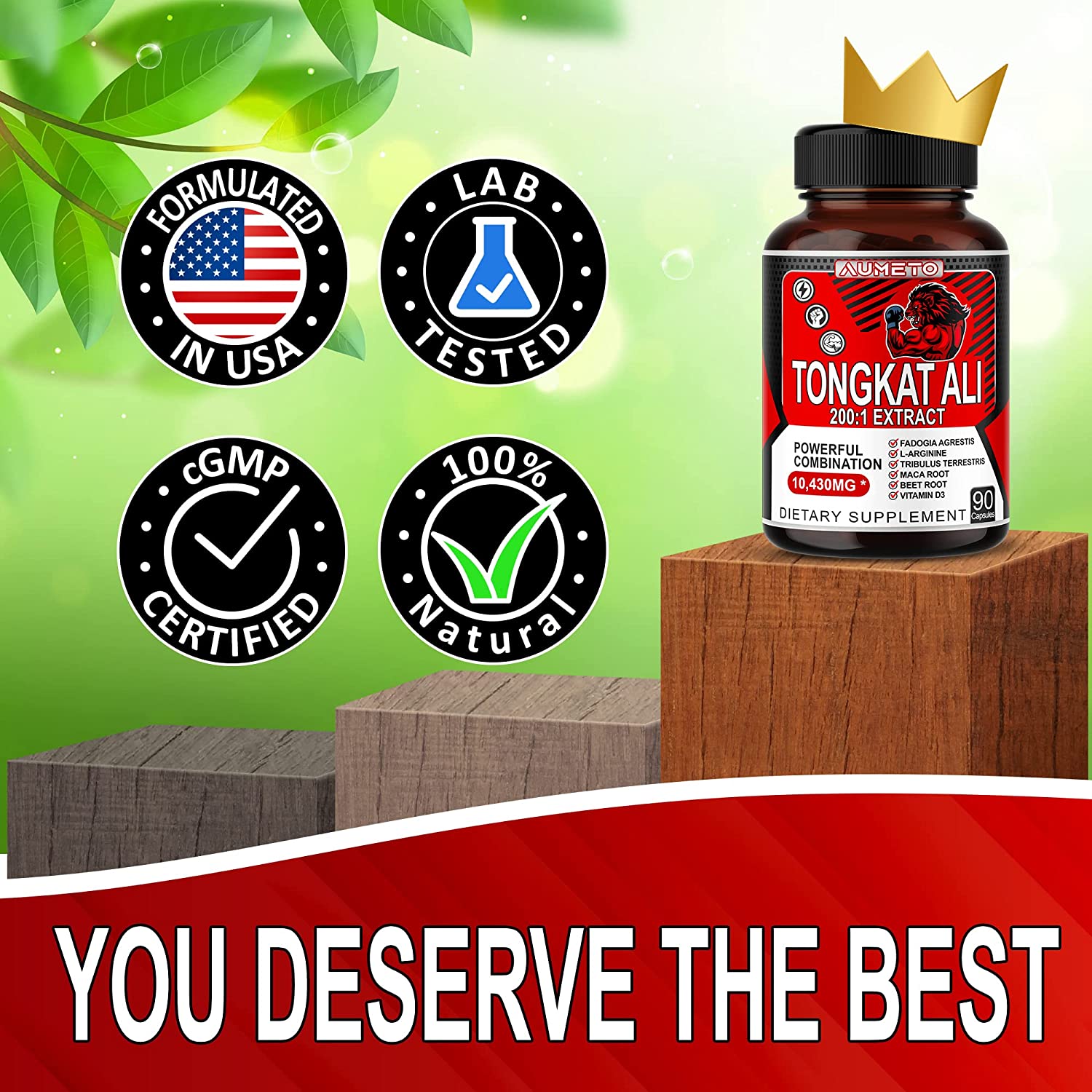 Tongkat Ali 10430mg 200:1 Extract w Fadogia Agrestis L-Arginine Tribulus Terrestris Maca Root Beet R
