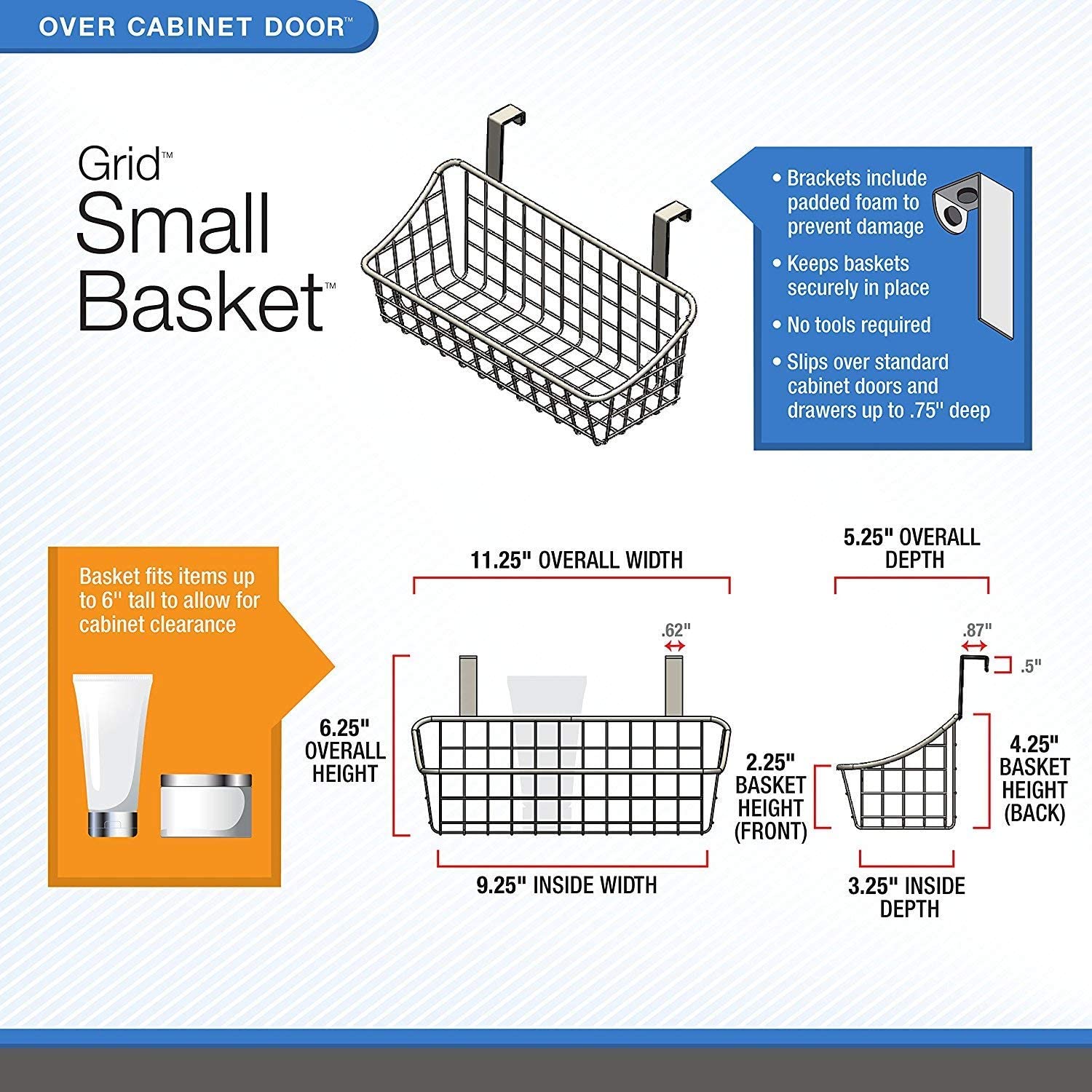 Spectrum Grid Storage Basket, Over The Cabinet, Steel Wire Organization Under Sink Kitchen & Bathroo