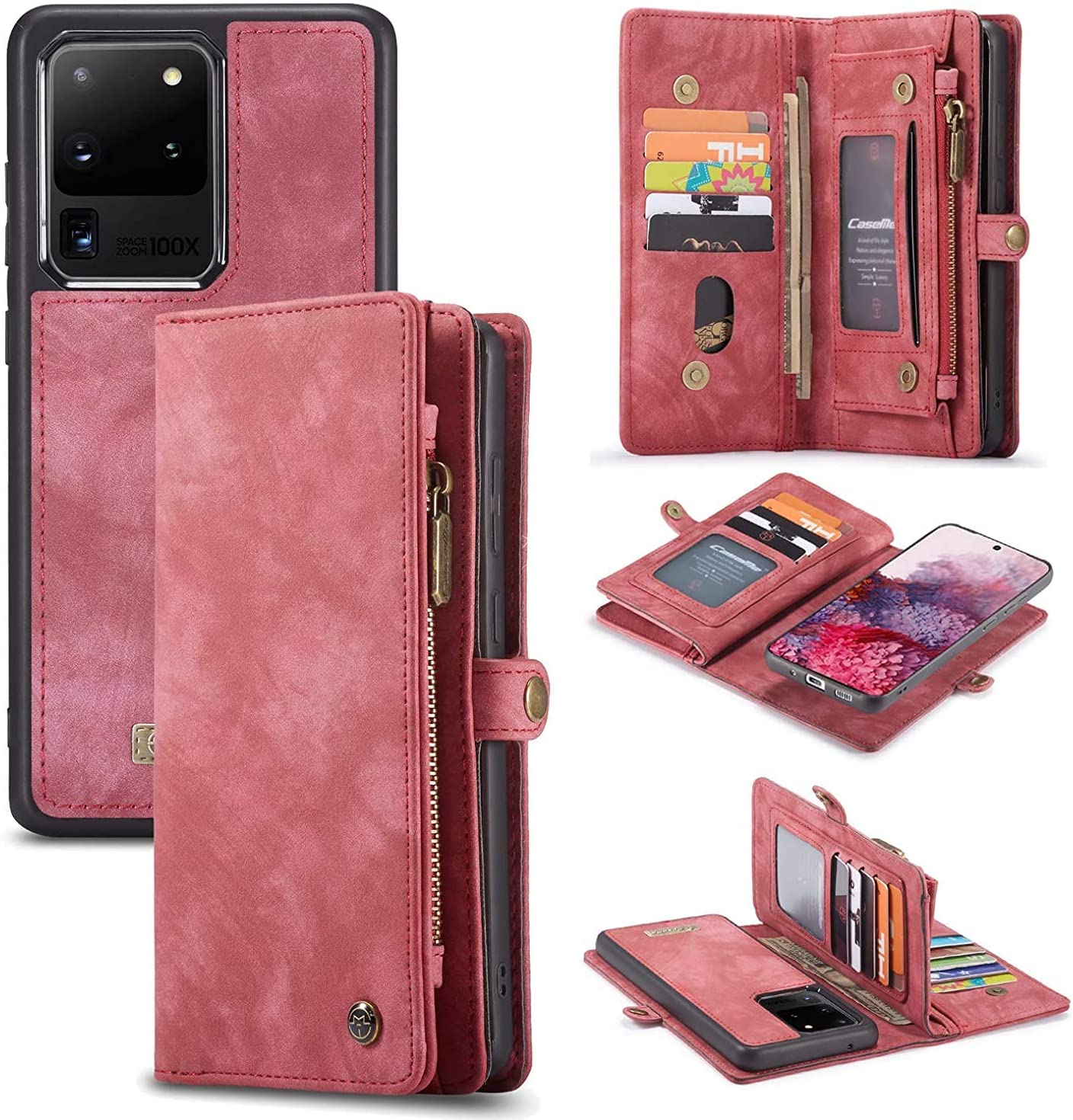 Jennyfly Galaxy S20 Plus Phone Cover, Women Retro Removable Protective Phone Case Detachable Zipper 