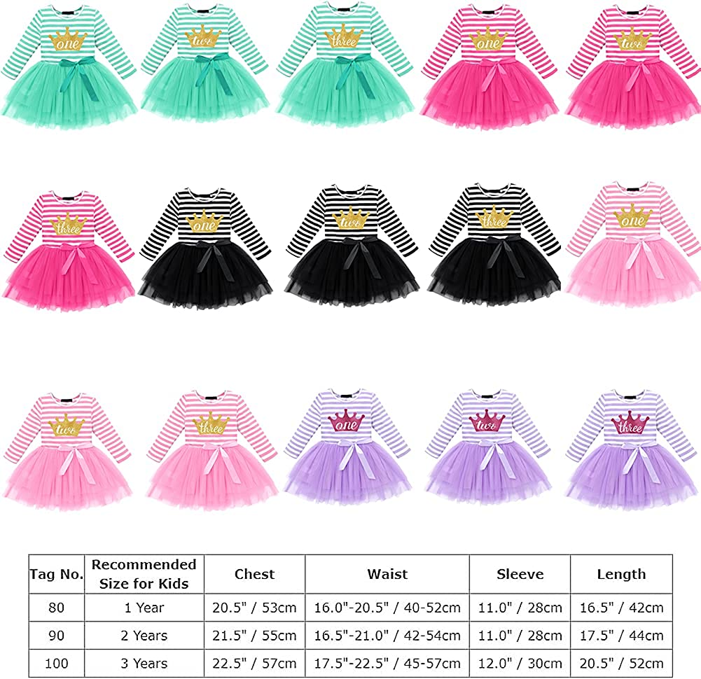 Baby Girls 1st/2nd/3rd Birthday Long Sleeve Princess Cake Smash Baptism Crown Tulle Party Dress Stri