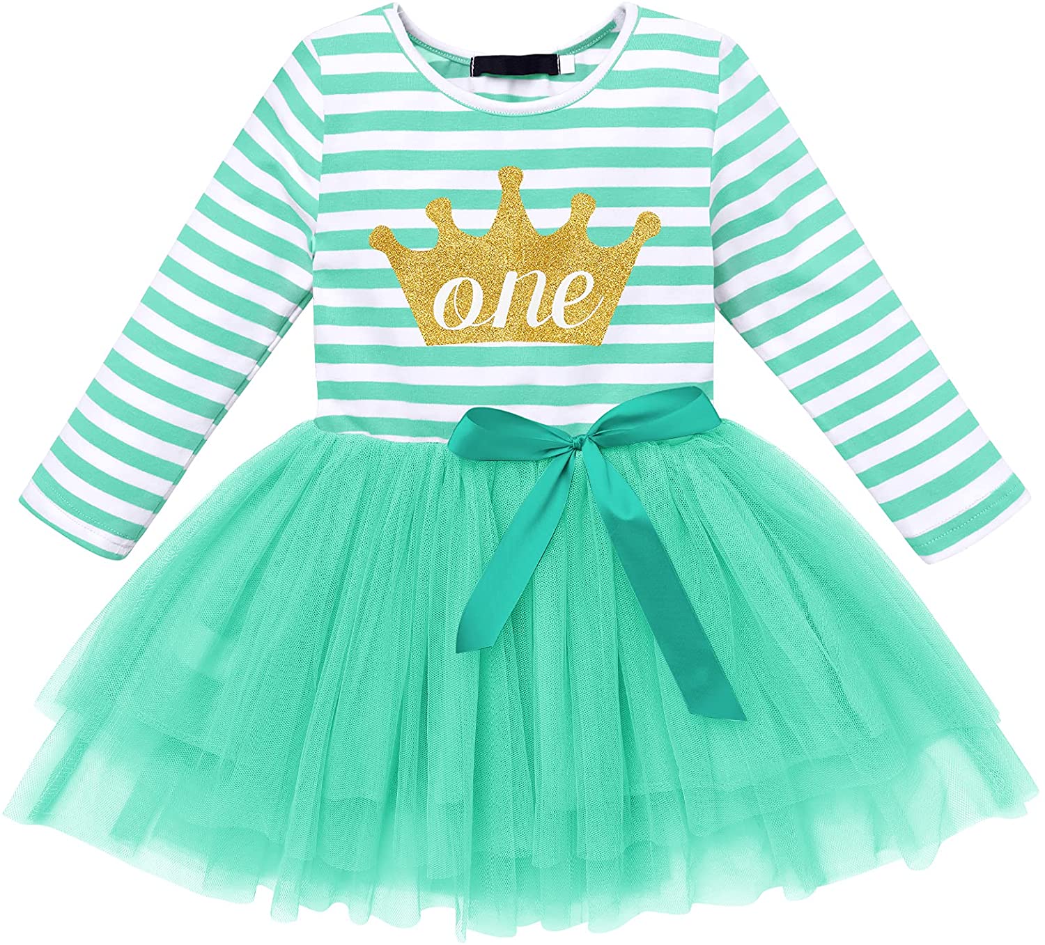 Baby Girls 1st/2nd/3rd Birthday Long Sleeve Princess Cake Smash Baptism Crown Tulle Party Dress Stri