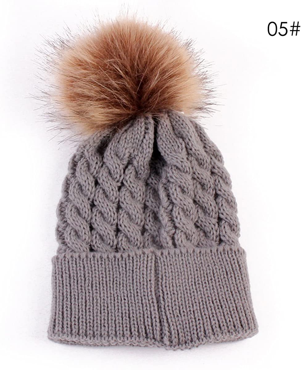 oenbopo Baby Winter Warm Knit Hat Infant Toddler Kid Crochet Fur Hairball Beanie Cap