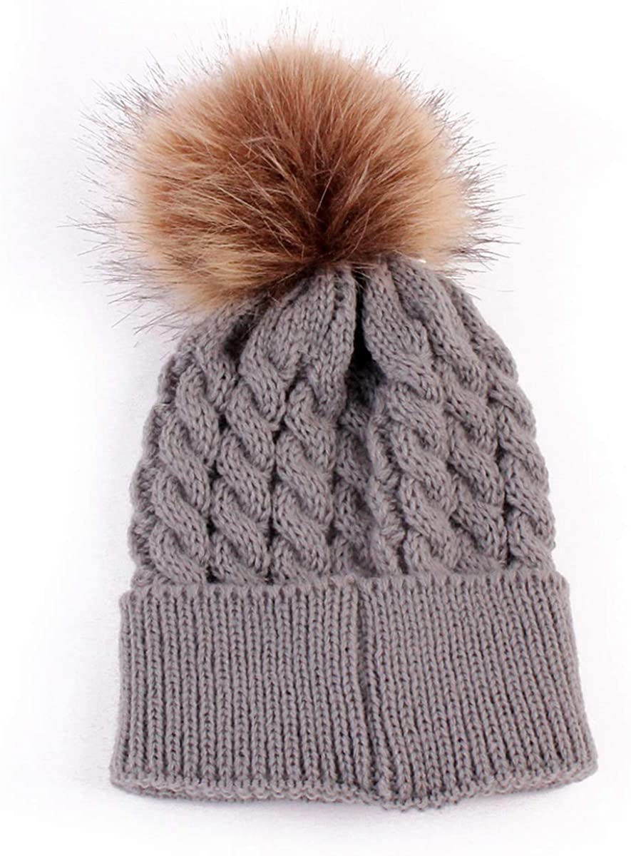 oenbopo Baby Winter Warm Knit Hat Infant Toddler Kid Crochet Fur Hairball Beanie Cap