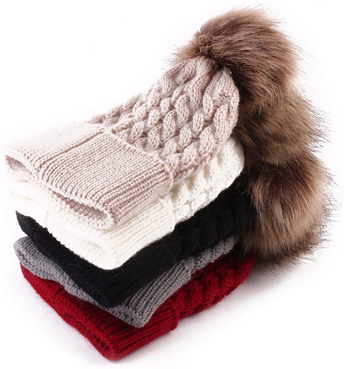 oenbopo Baby Winter Warm Knit Hat Infant Toddler Kid Crochet Fur Hairball Beanie Cap