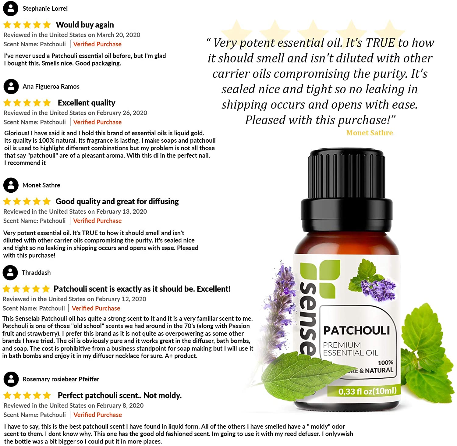 SenseLAB Patchouli Essential Oil - 100 % Pure Extract Patchouli Oil Therapeutic Grade - Fragrance an