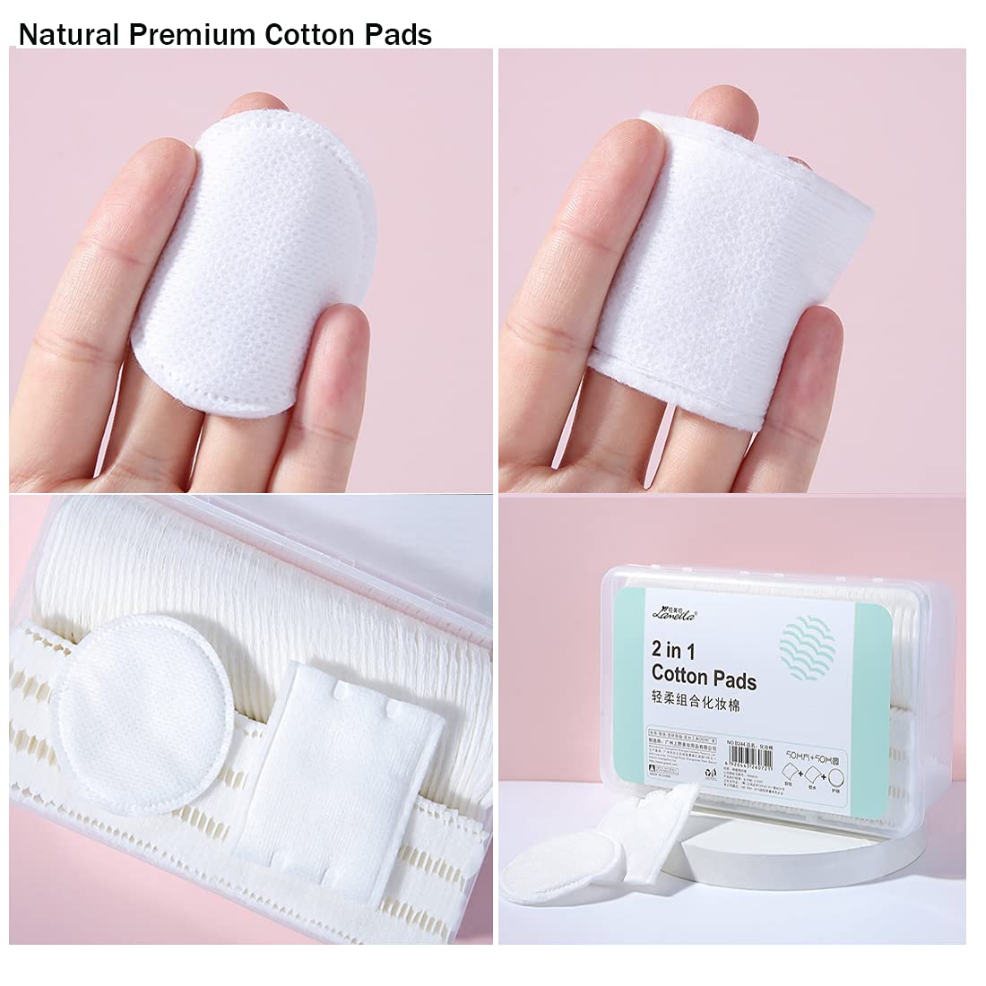 Yousha Square Cotton Pads,Organic Cotton Rounds, Makeup Remover Cotton Pads for Face,Lint Free Nail