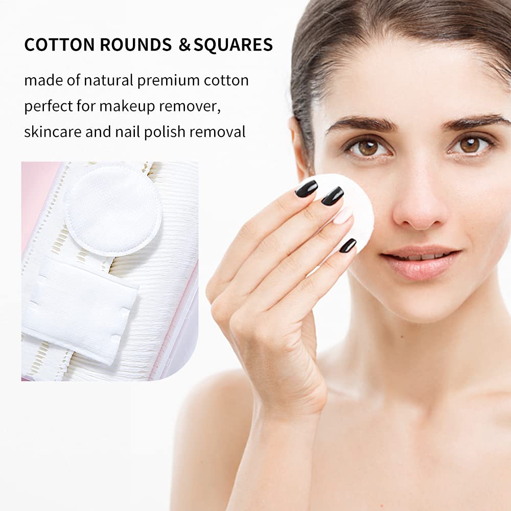 Yousha Square Cotton Pads,Organic Cotton Rounds, Makeup Remover Cotton Pads for Face,Lint Free Nail