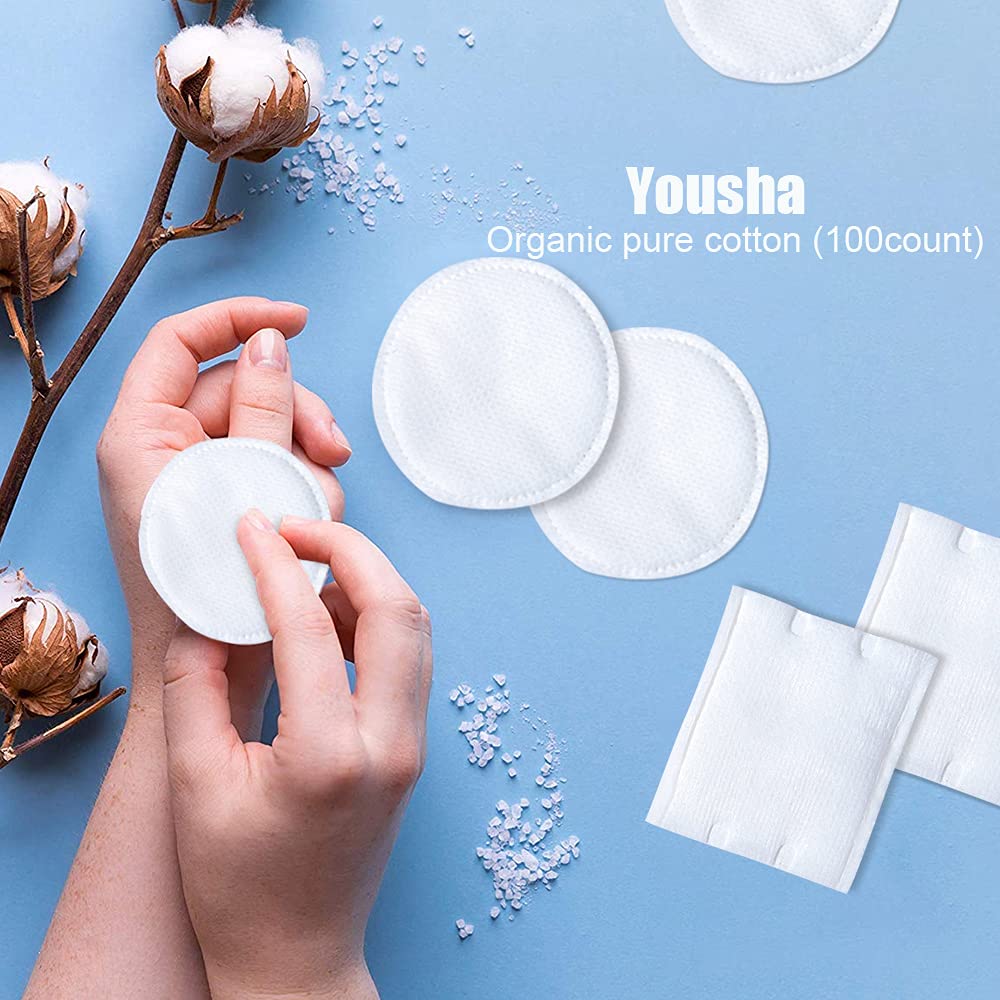 Yousha Square Cotton Pads,Organic Cotton Rounds, Makeup Remover Cotton Pads for Face,Lint Free Nail