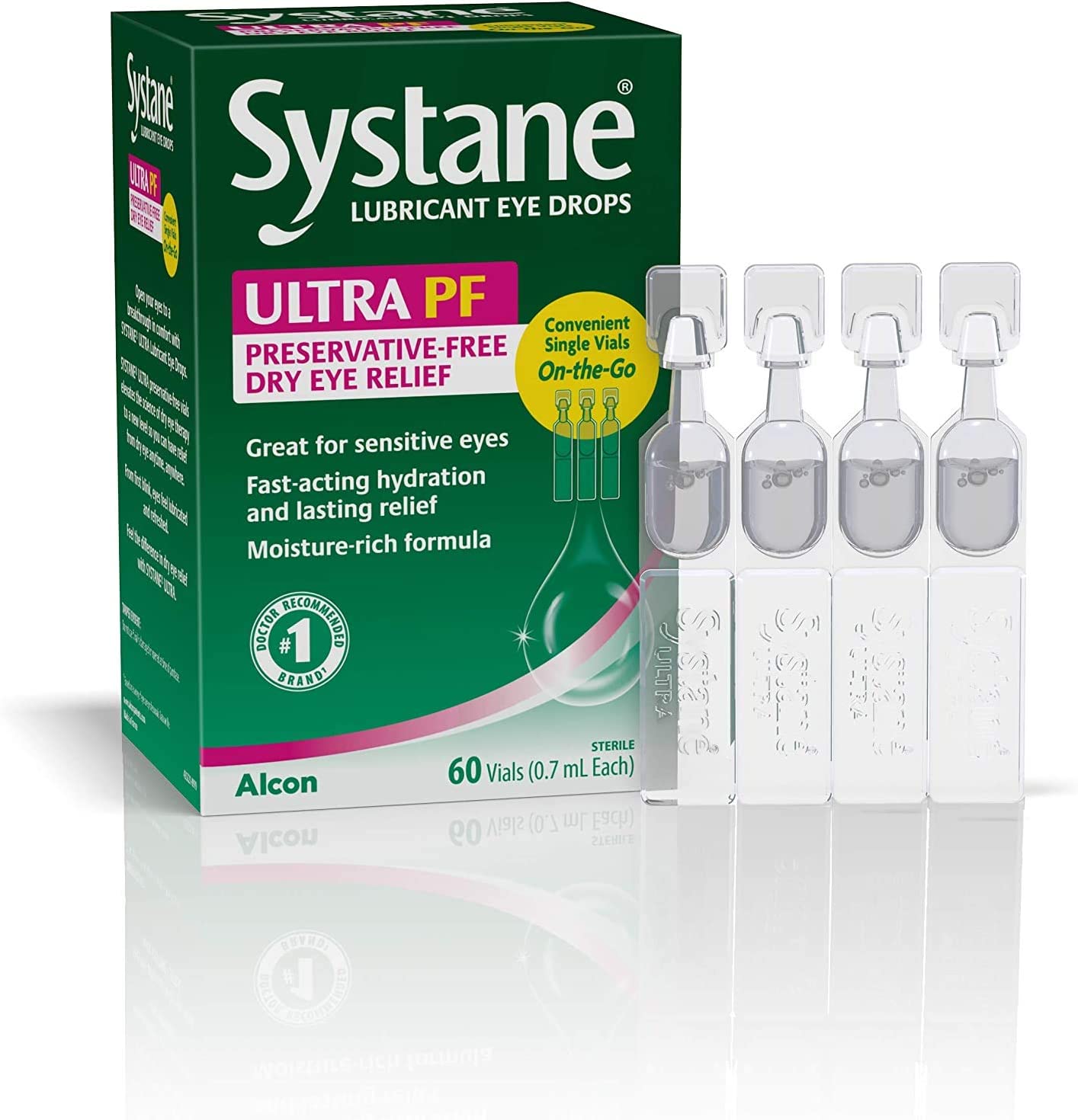 Systane Ultra Lubricant Eye Drops, 60 Vials, Pack of 3, 180 Vials Total, Preservative-Free, 0.7-mL E