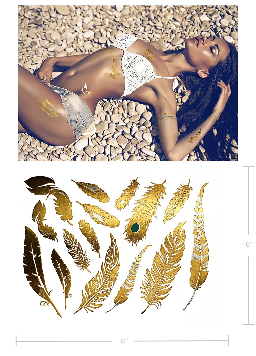 Terra Tattoos Gold Silver & Black Metallic Temporary Tats 75+ Egyptian Designs Feathers, Wings, Arro