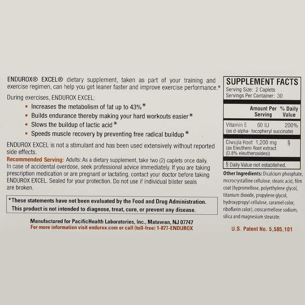 Endurox Excel Natural Exercise Supplement, Increases Metabolism & Builds Endurance - 60 Caps