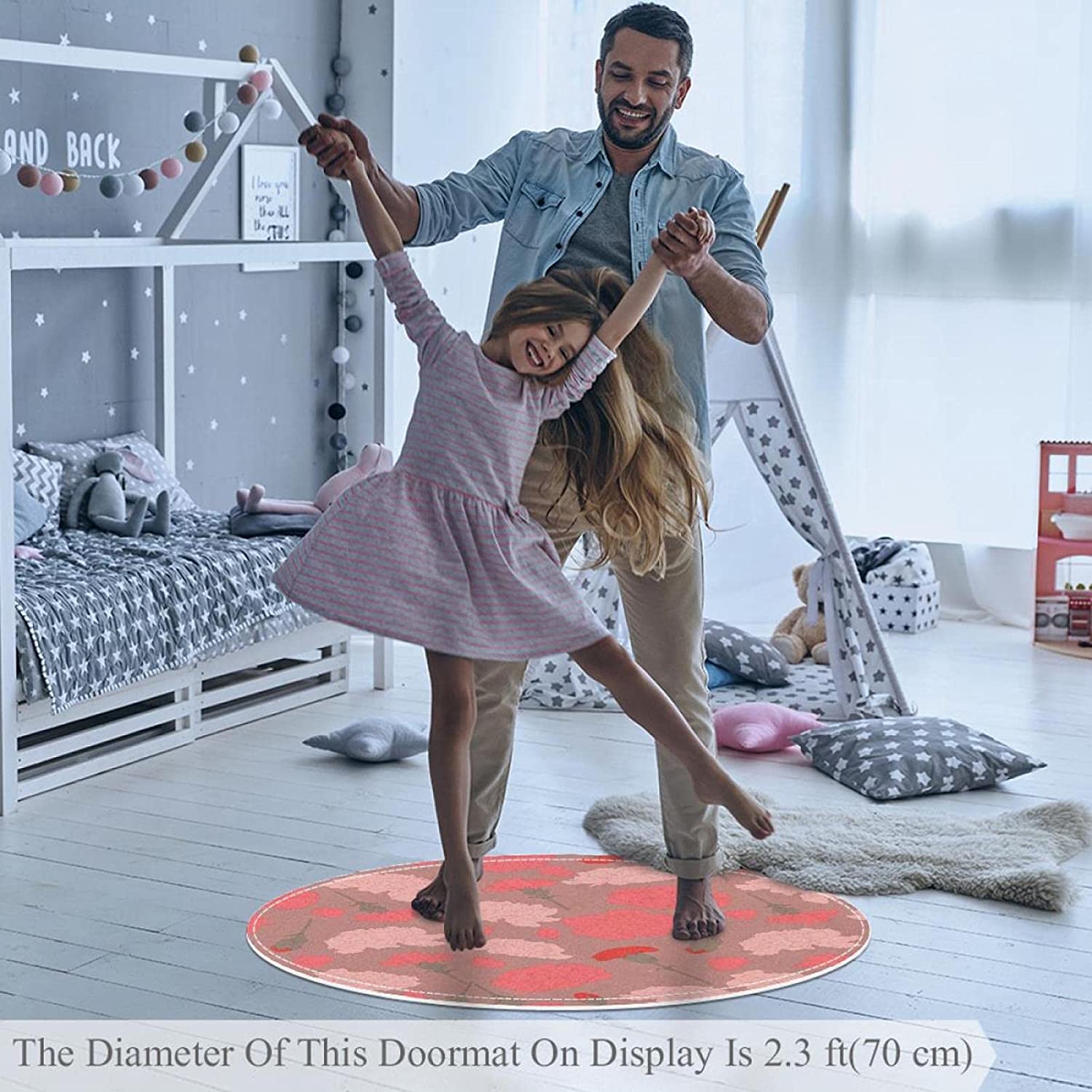 Round Floor Protector Mats for Baby Play Kids Pets Safety Non Slip Mats Yoga Mats 27.6 Inch Diameter